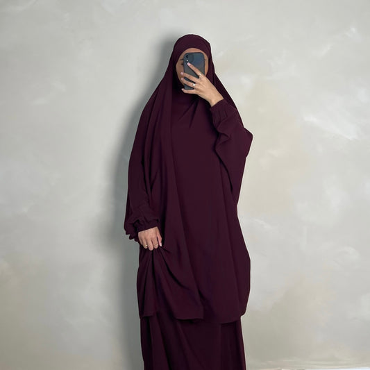 2pc Jilbab with Skirt & Niqab Ties Burgundy