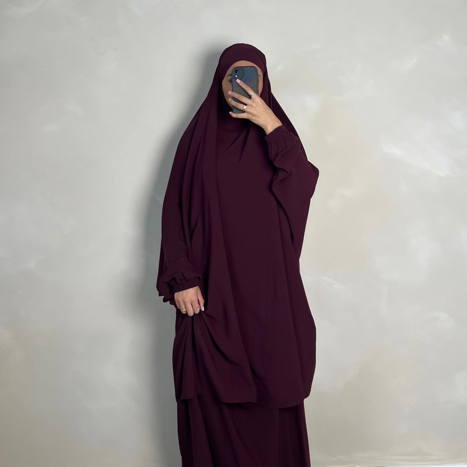 2pc Jilbab with Skirt & Niqab Ties Burgundy