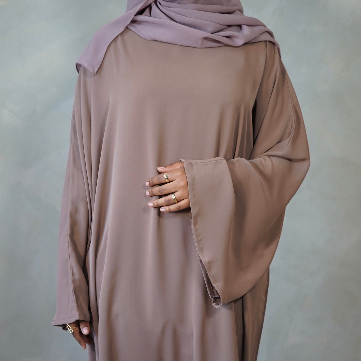 Brown Bell Sleeve Abaya with Sheila Hijab