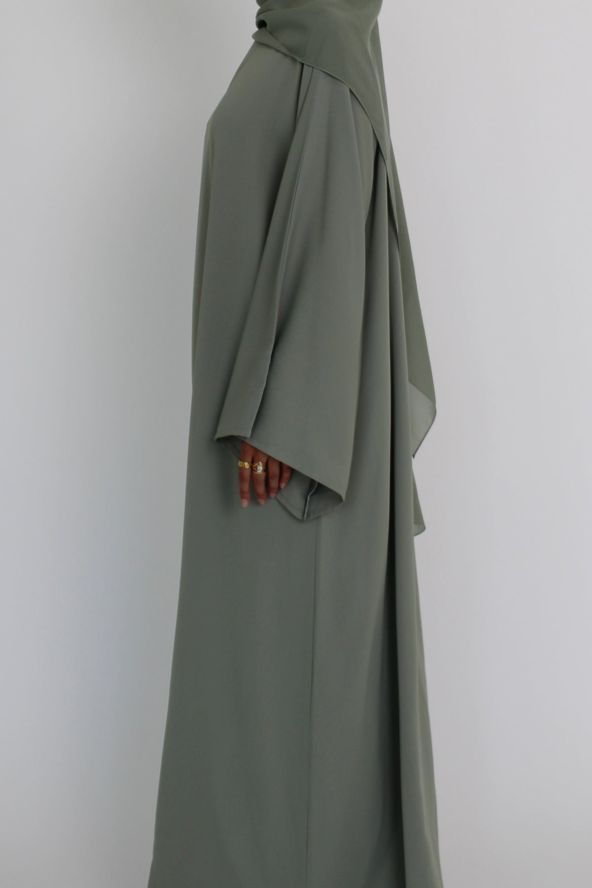 Matcha Green Bell Sleeve Abaya with hijab