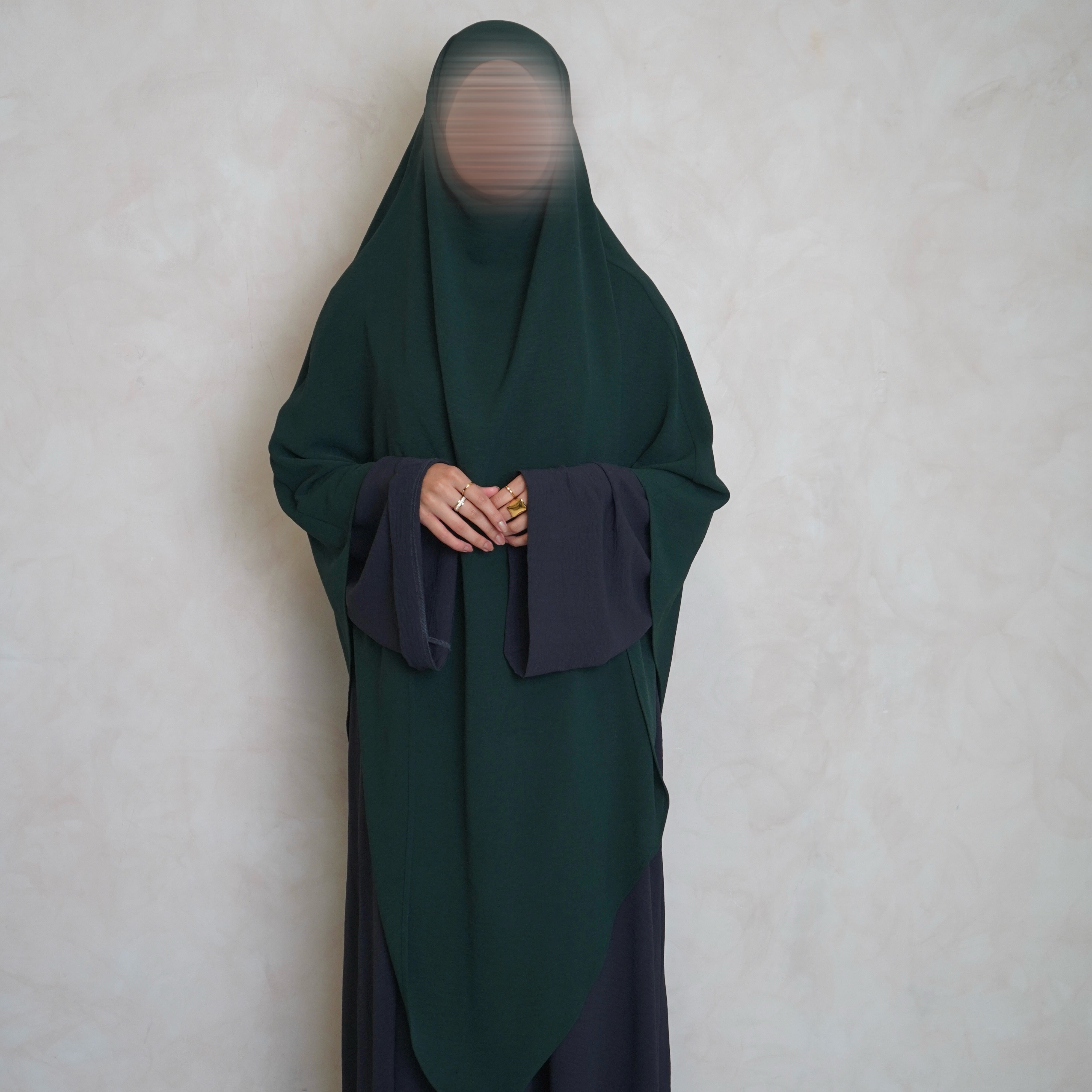 Extra Long Crepe Bottle Green Khimar with Niqab Ties