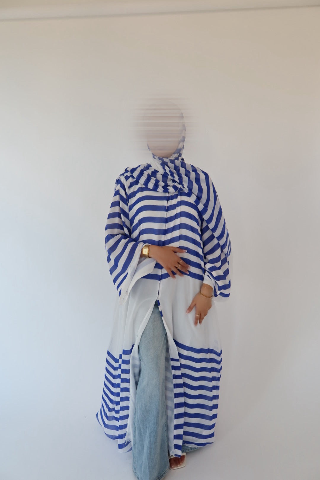 Electric Blue Stripe abaya with matching scarf