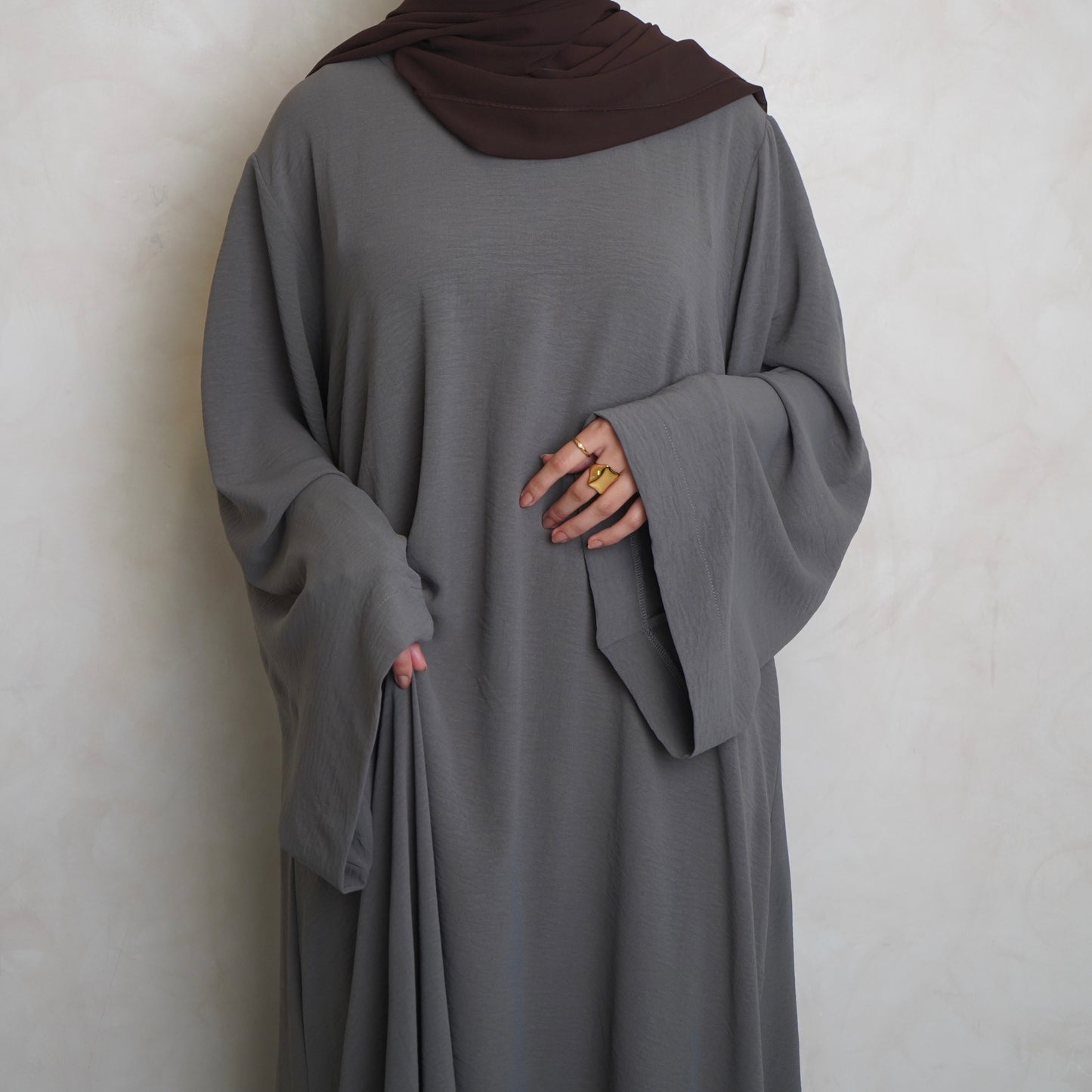 Crepe Mary Straight Abaya Light Grey