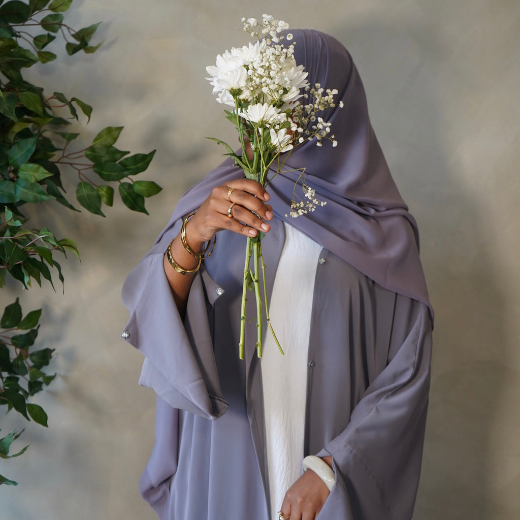 Cool Grey Open Abaya with Sheila Hijab
