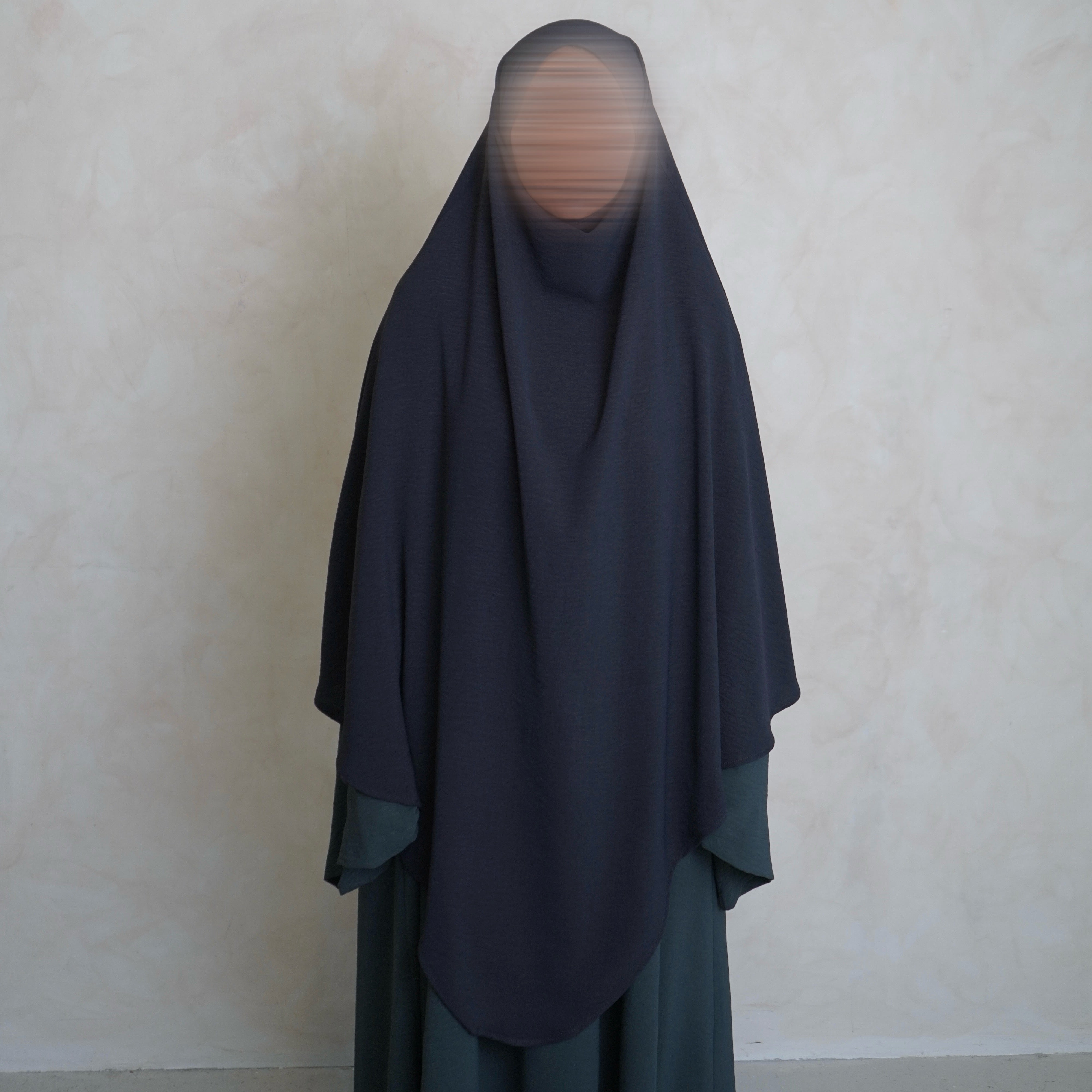 Navy Grey Crepe with Khimar Niqab Ties