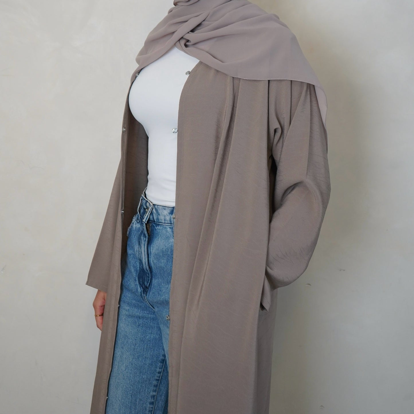 Textured Stone Open Abaya with Scarf