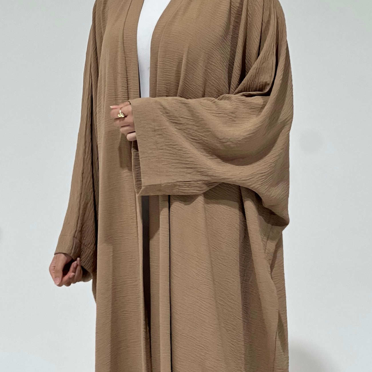 Crepe Flowy Cloak Abaya Cream