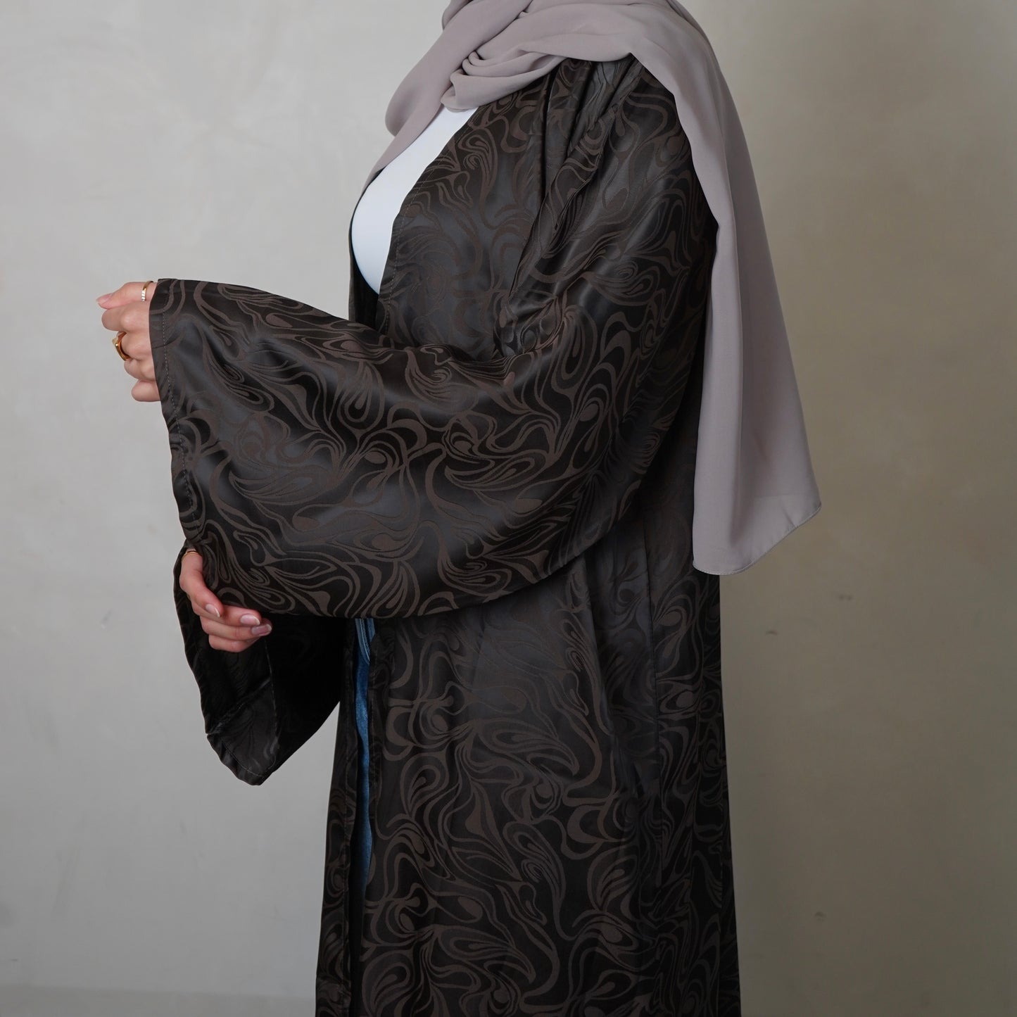 Jacquard Choc Brown Open Abaya