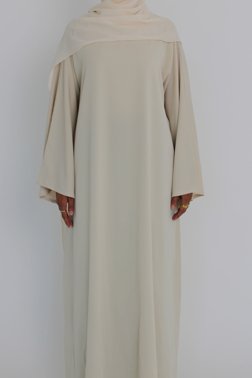Ivory Signature Bell Sleeve Abaya with hijab