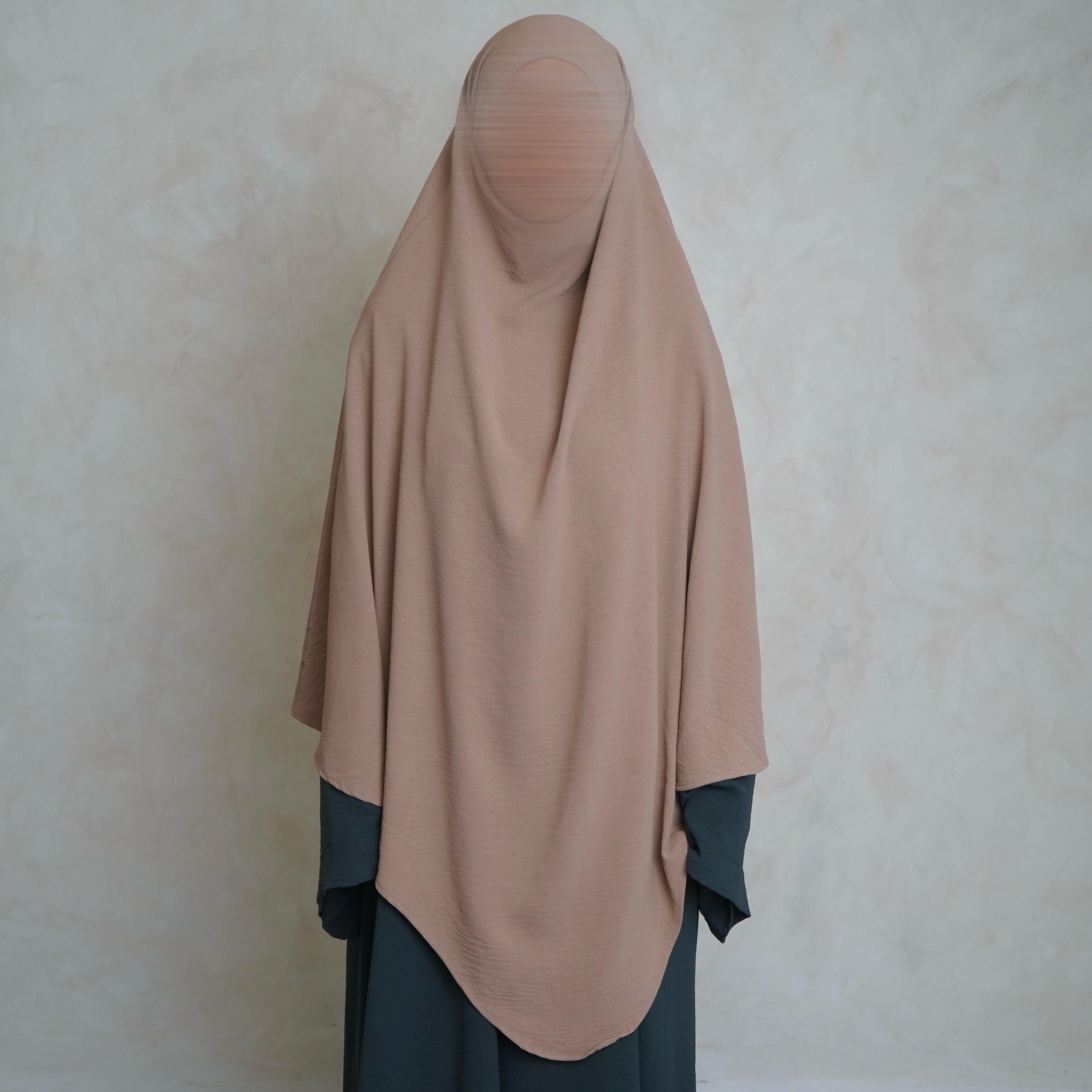 Cream Crepe Khimar with Niqab Ties