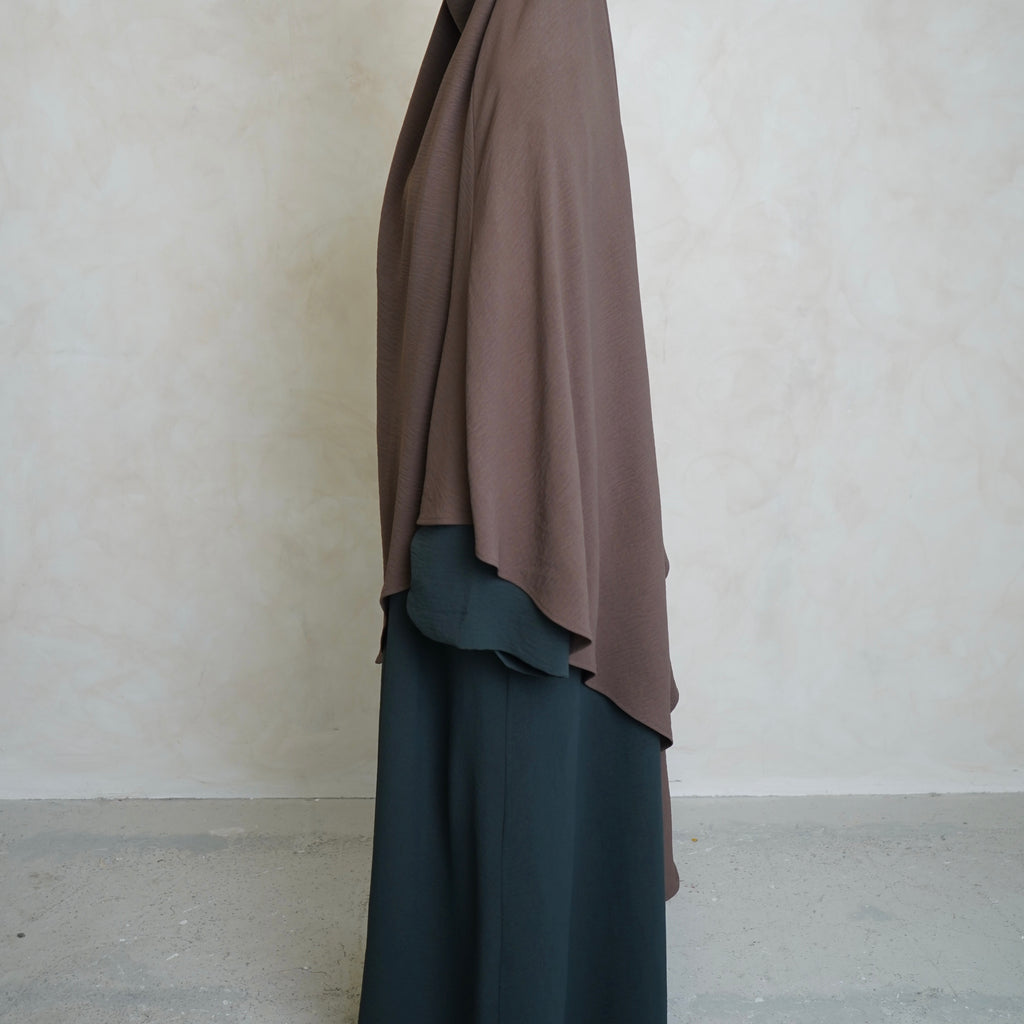 Brown Crepe Khimar with Niqab Ties