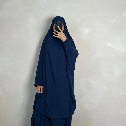 2pc Jilbab with Skirt & Niqab Ties Navy Blue