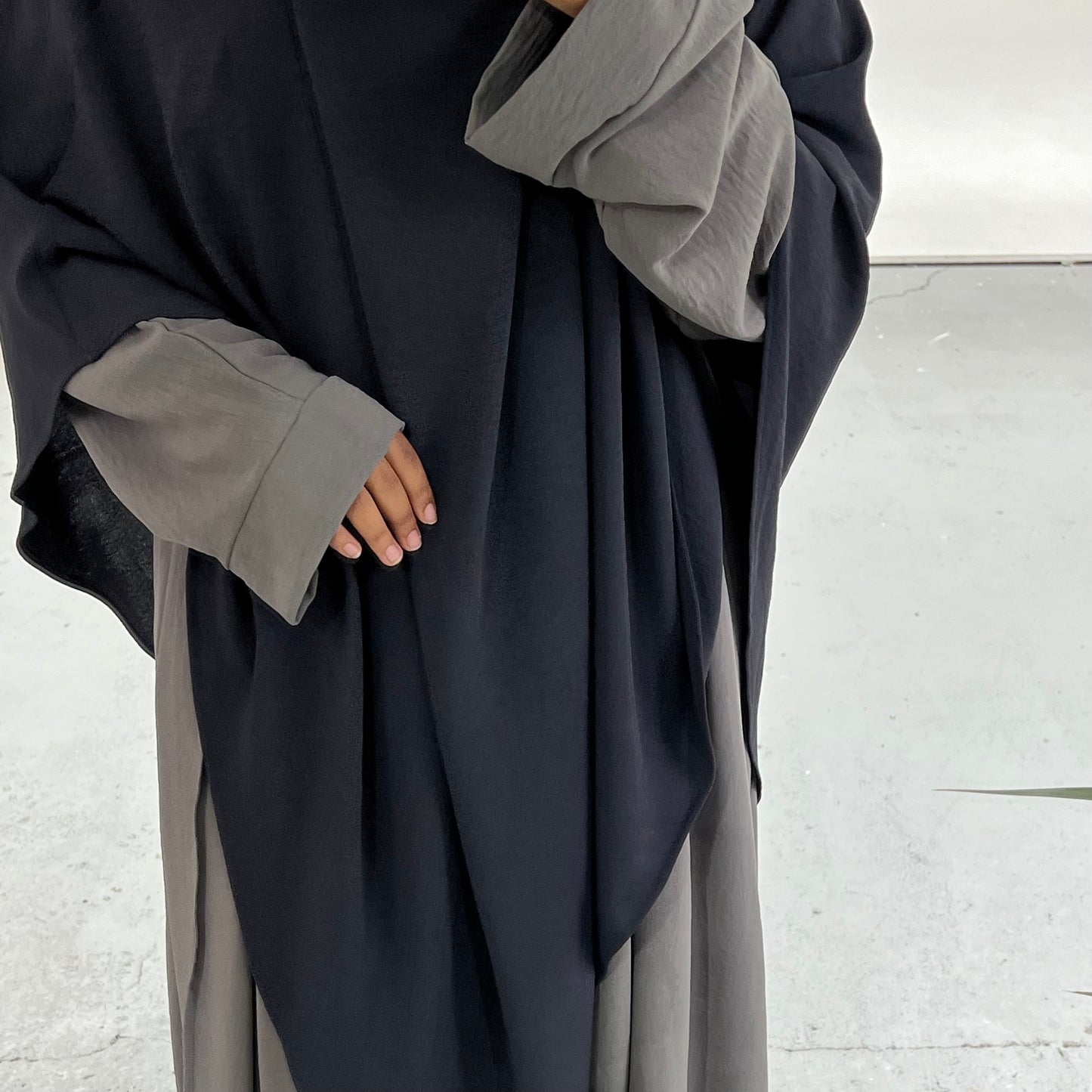Extra Long Crepe Navy Grey Khimar with Niqab Ties