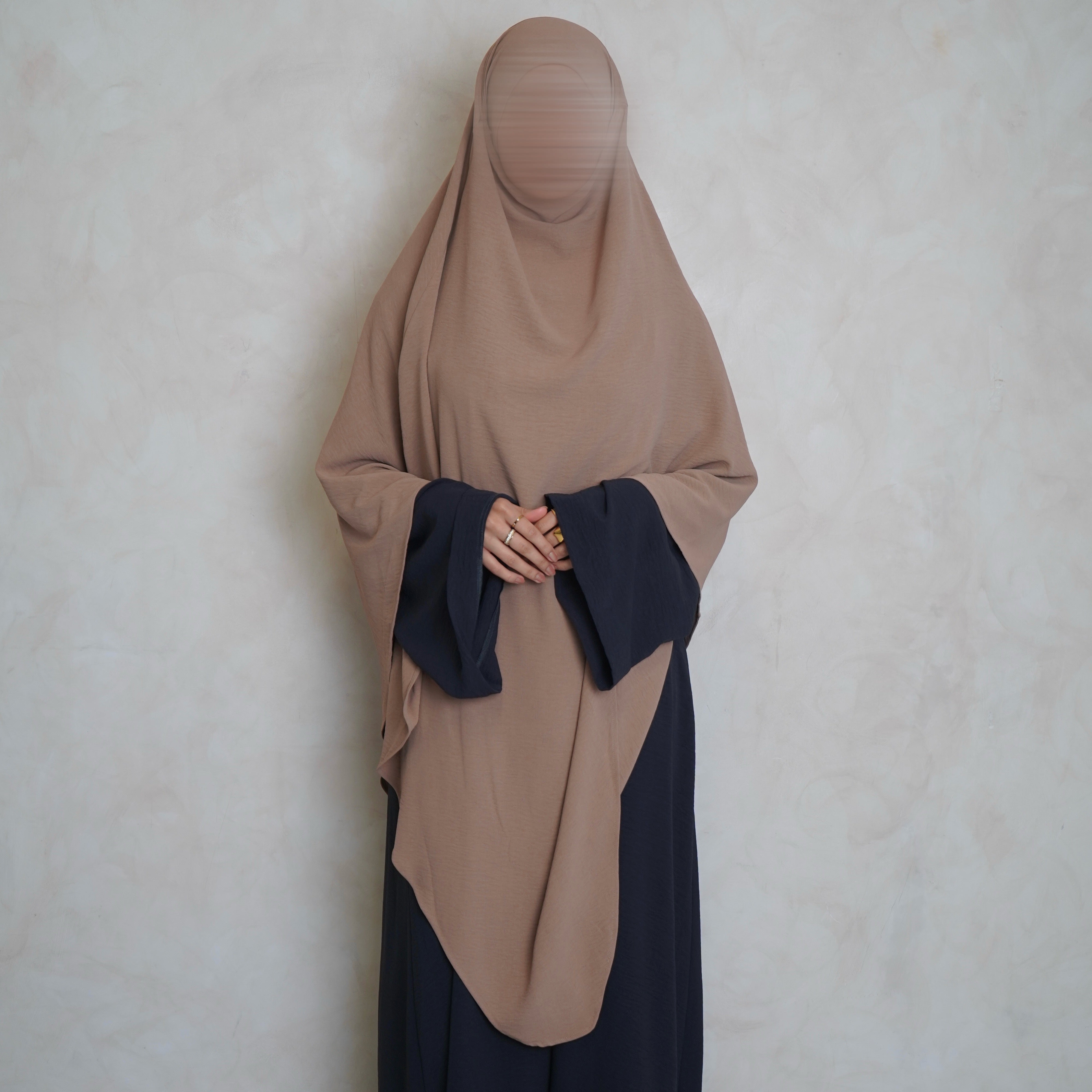 Extra Long Crepe Cream Khimar with Niqab Ties