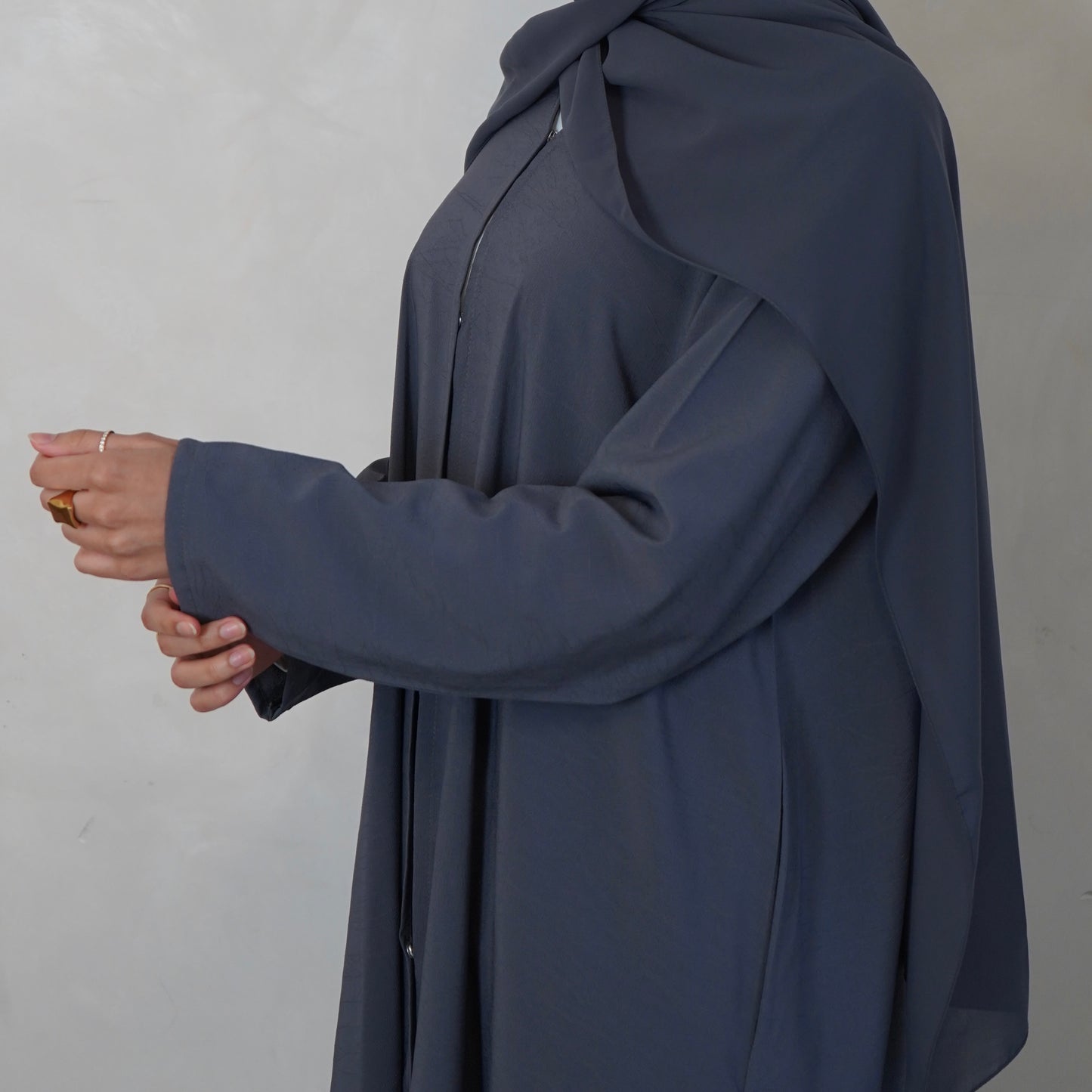 Textured Teal Open Abaya with Scarf