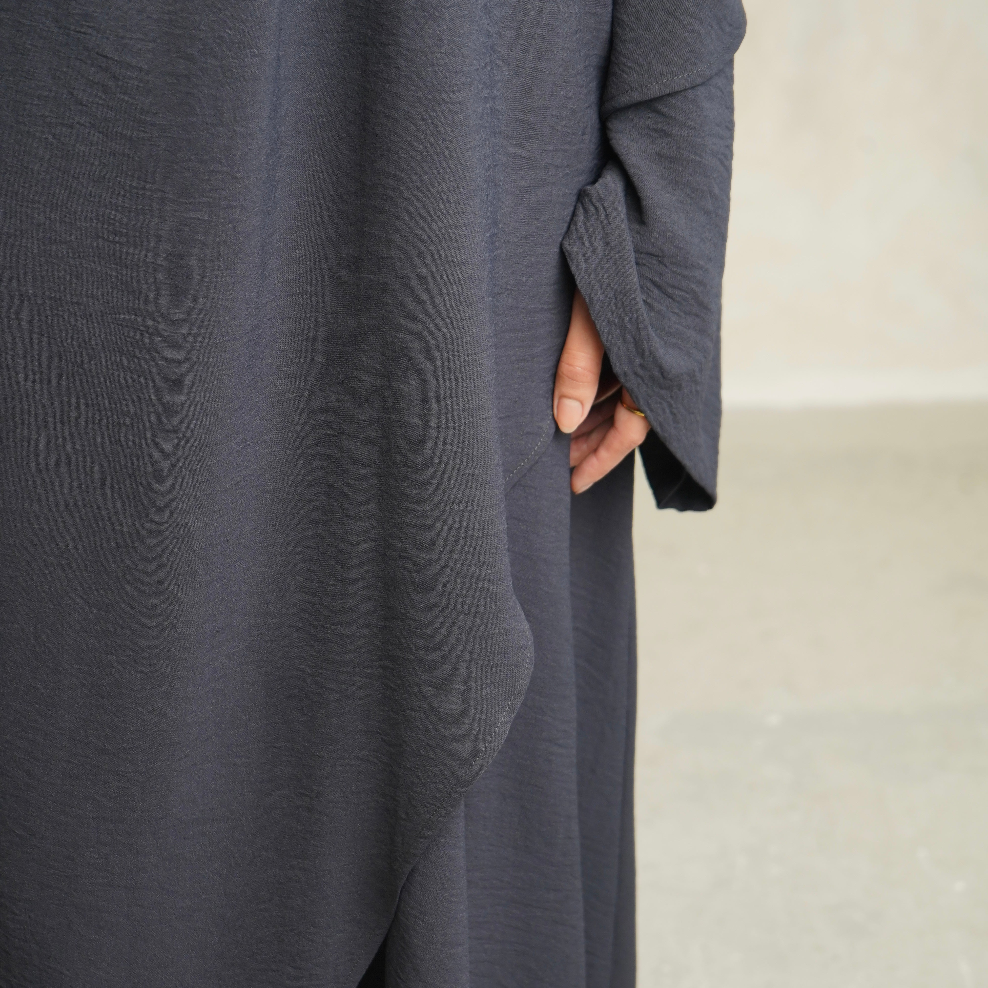 Extra Long Crepe Navy Grey Khimar with Niqab Ties