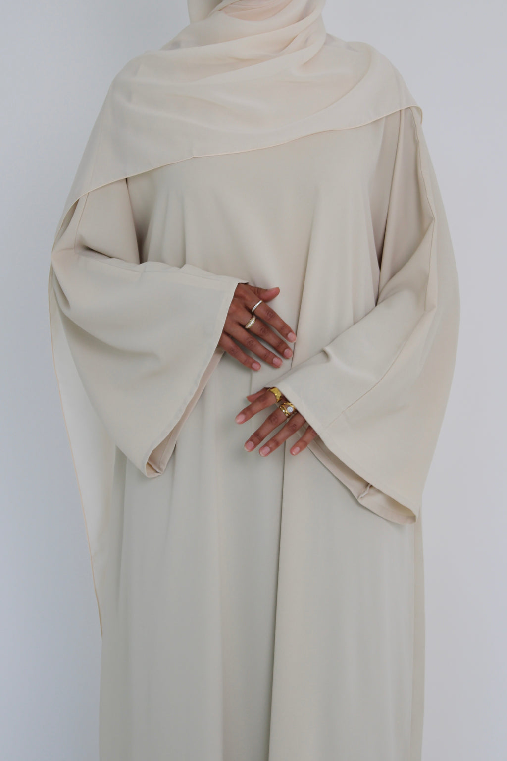 Ivory Signature Bell Sleeve Abaya with hijab