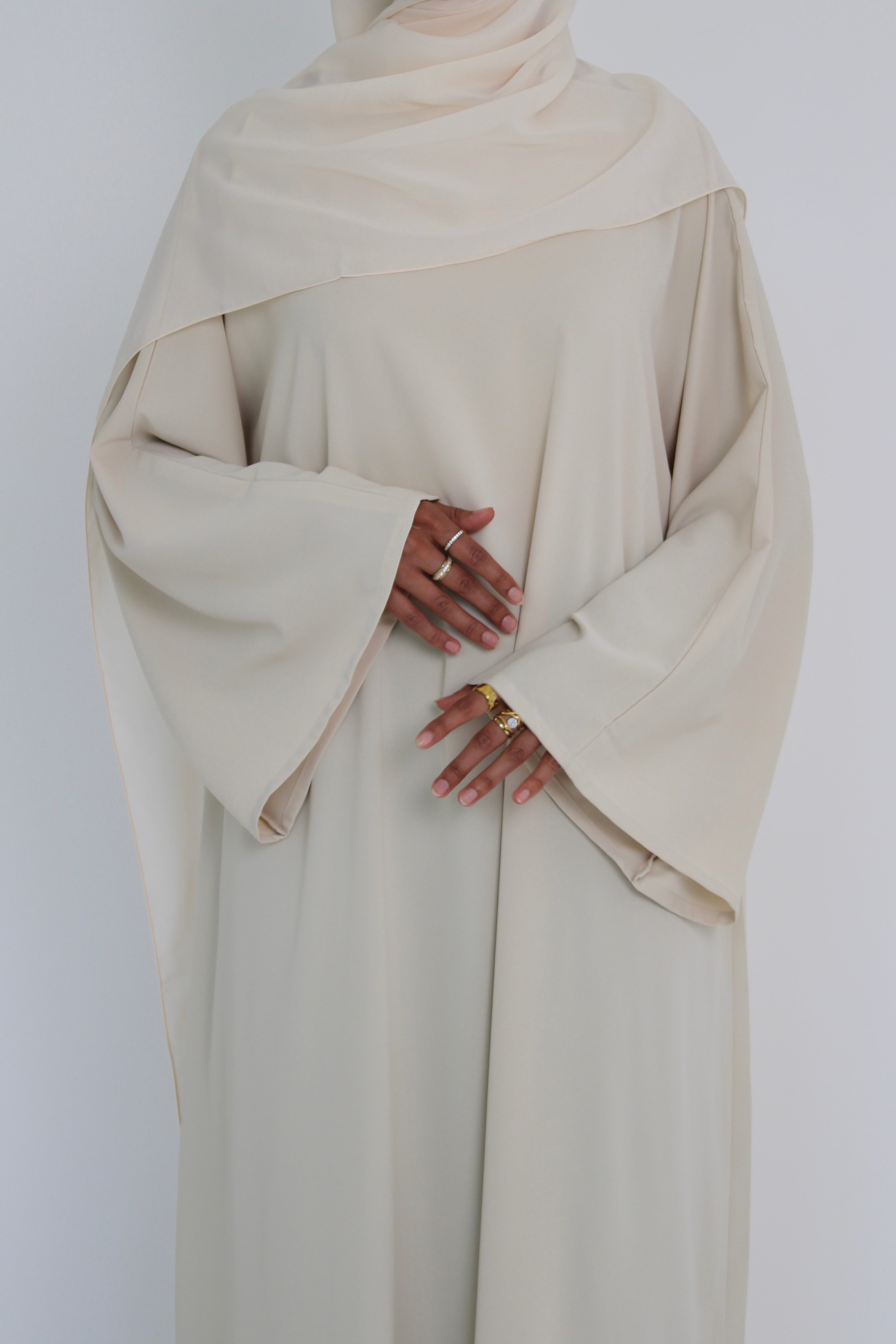 Ivory Signature Bell Sleeve Abaya with hijab