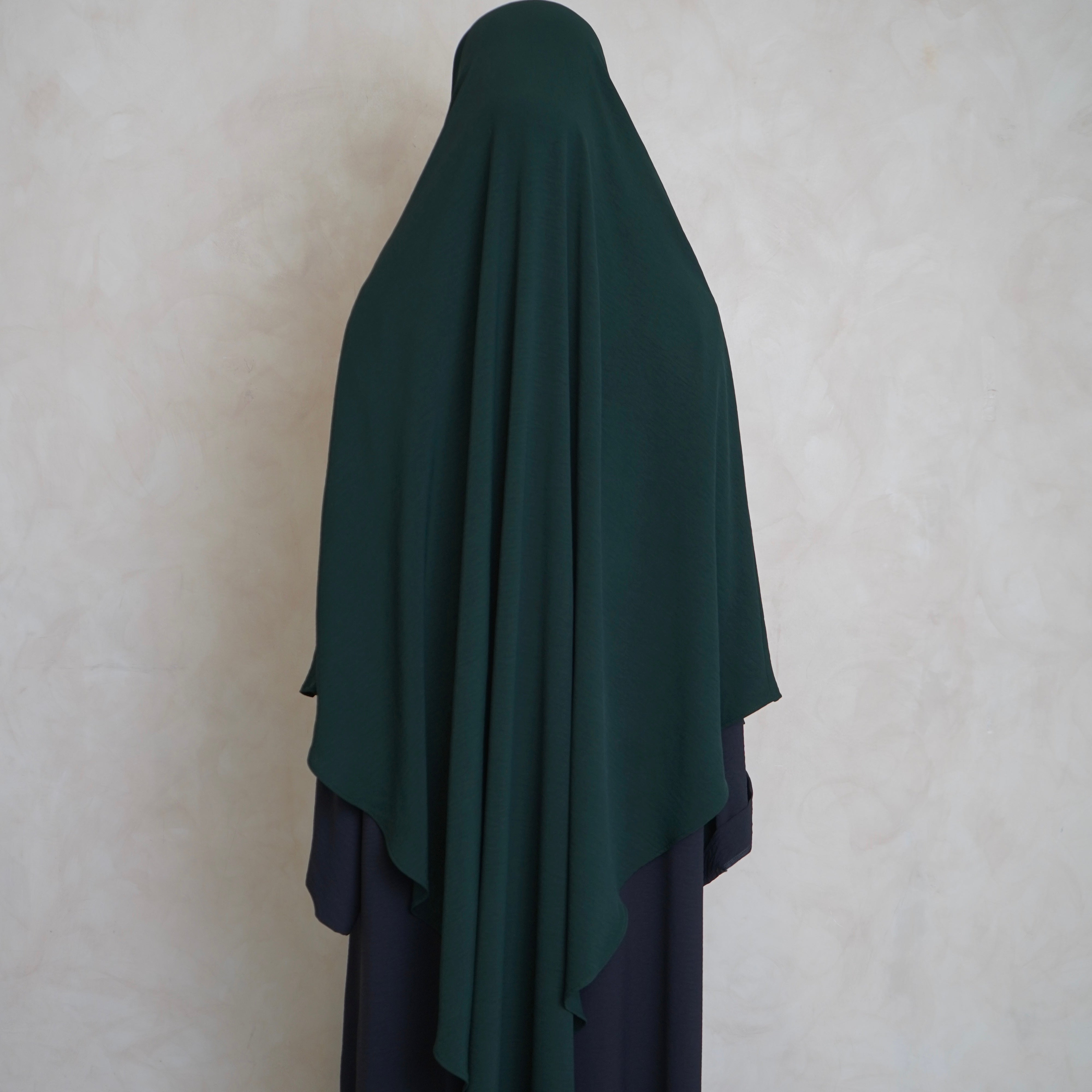 Extra Long Crepe Bottle Green Khimar with Niqab Ties