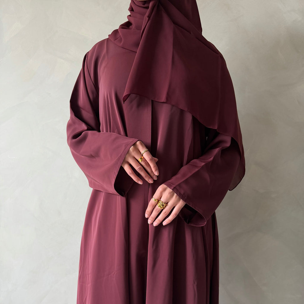 Wine red abaya with sheila headscarf