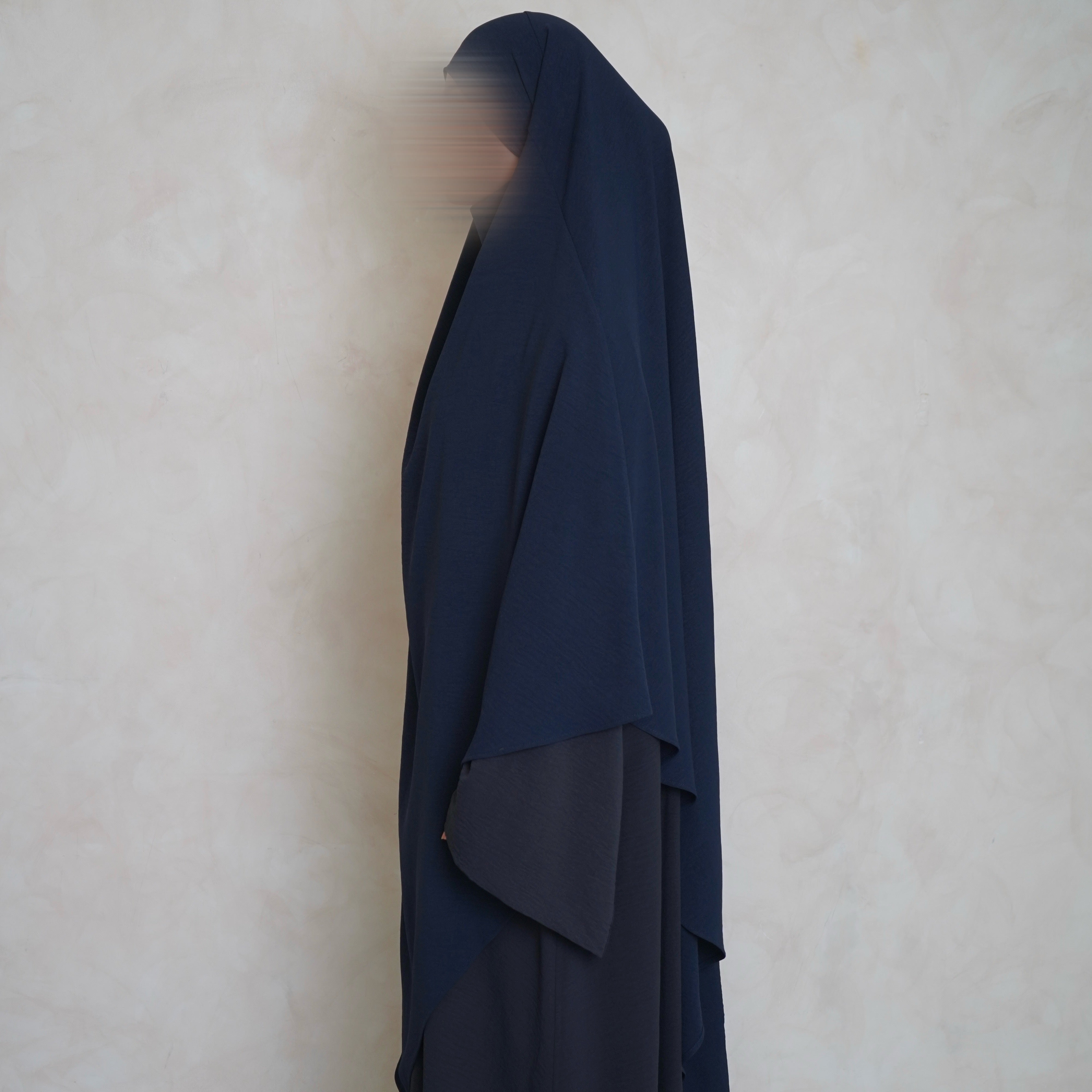 Extra Long Crepe Navy Blue Khimar with Niqab Ties