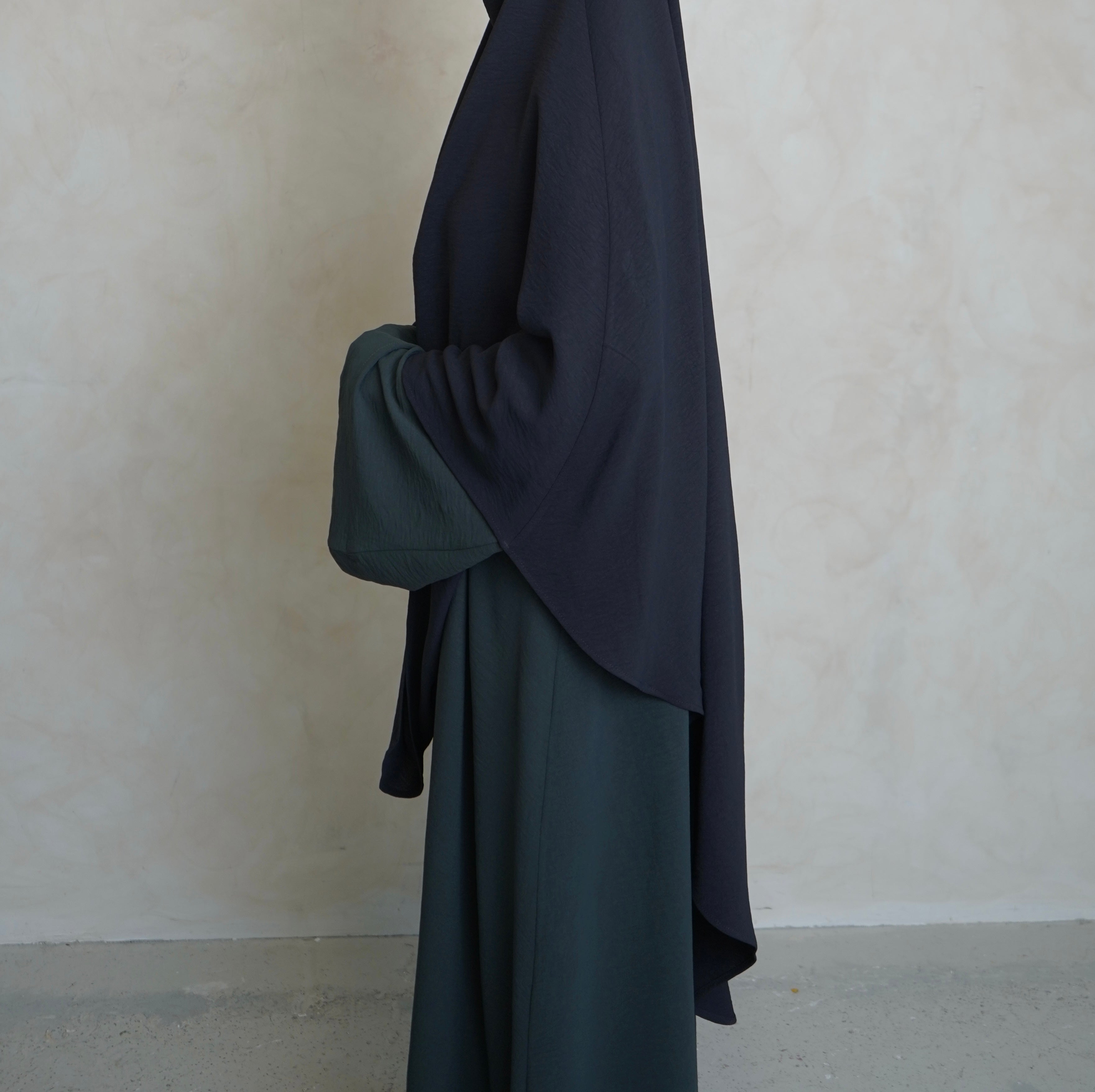 Navy Grey Crepe with Khimar Niqab Ties