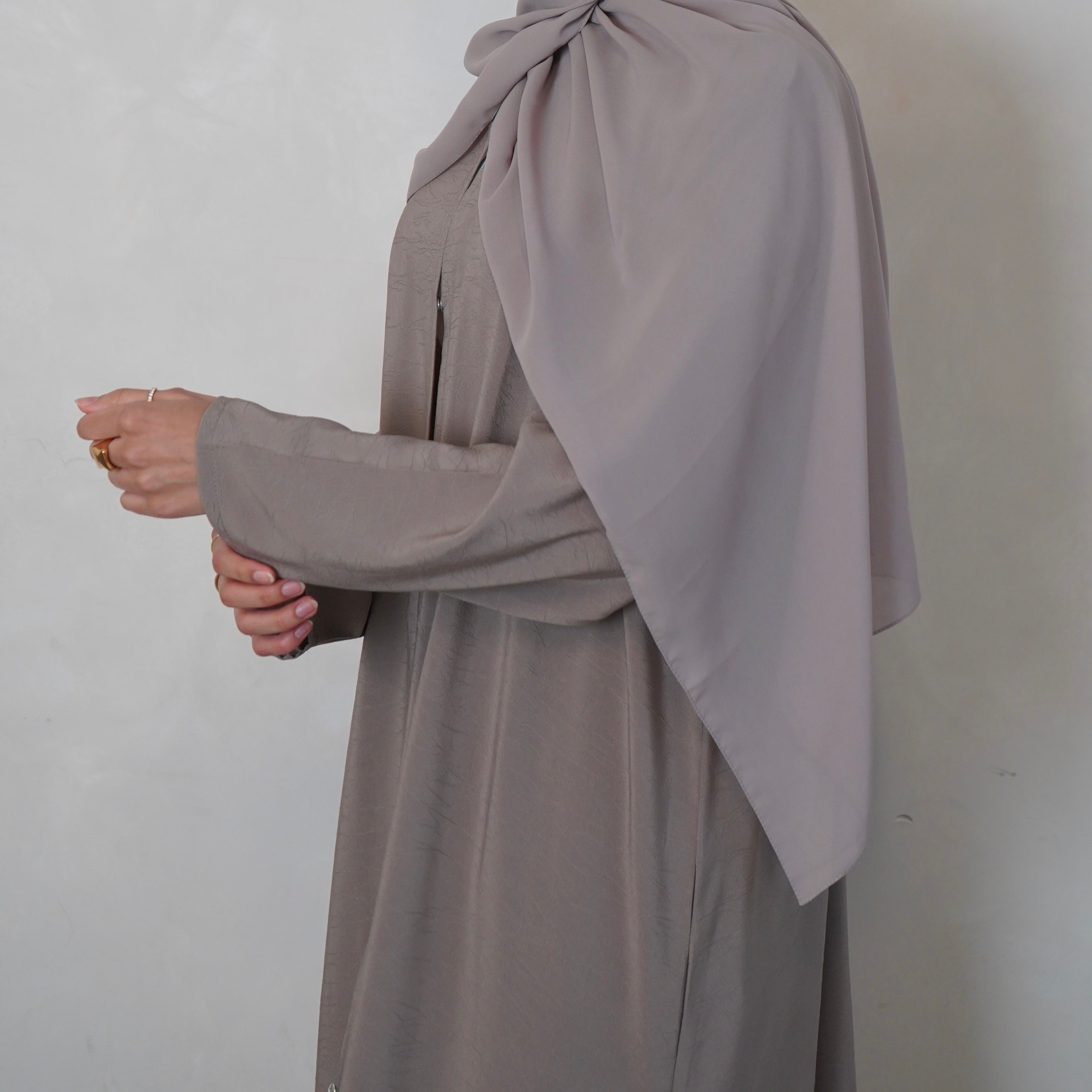 Textured Stone Open Abaya with Scarf