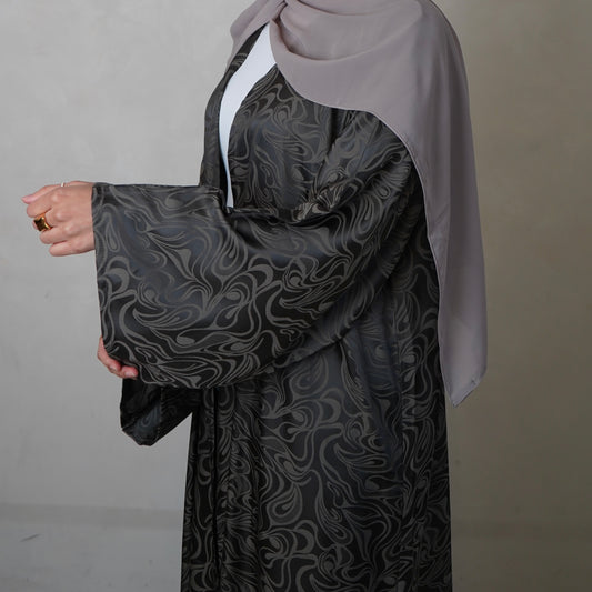 Jacquard Taupe Open Abaya