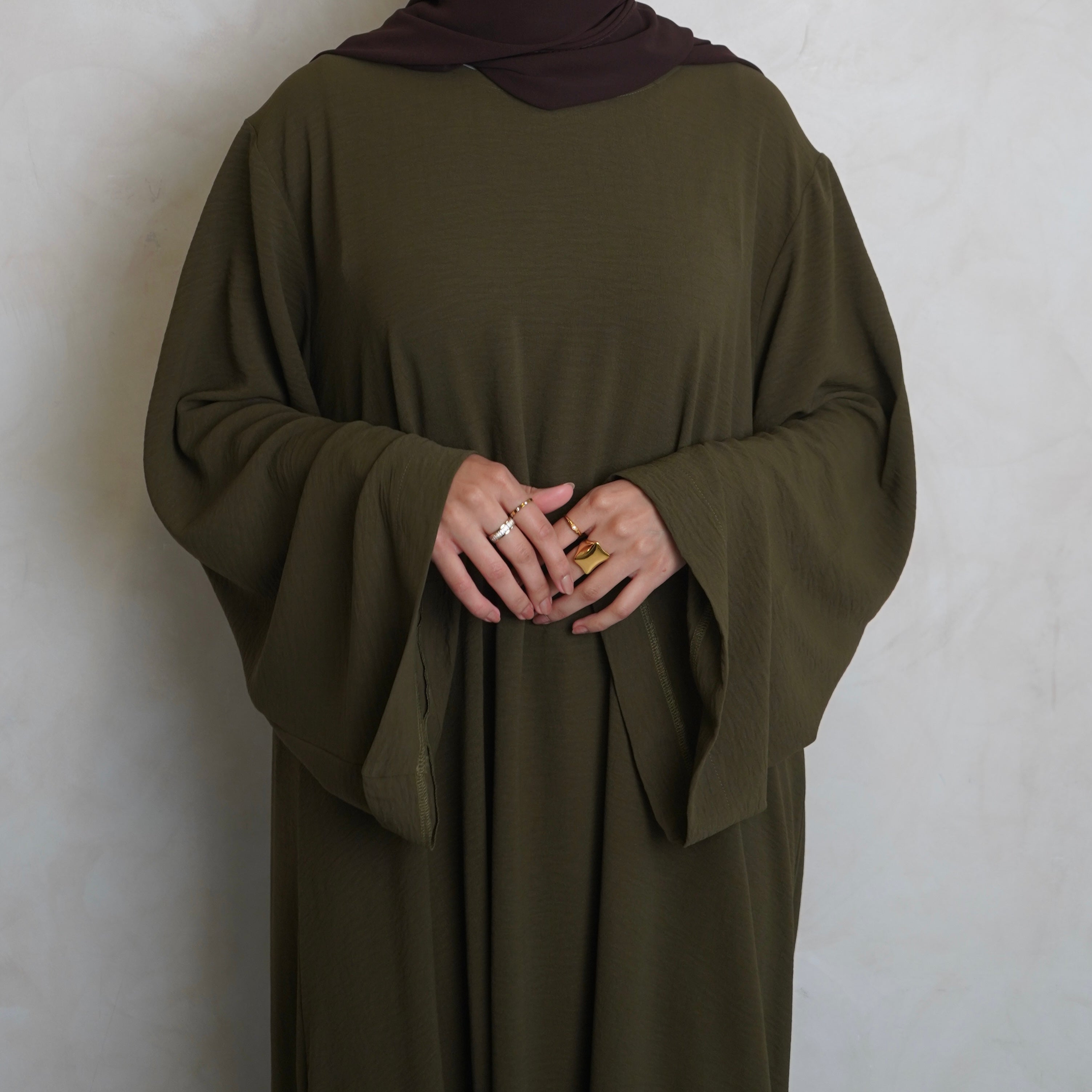 Crepe Mary Straight Abaya Olive Green