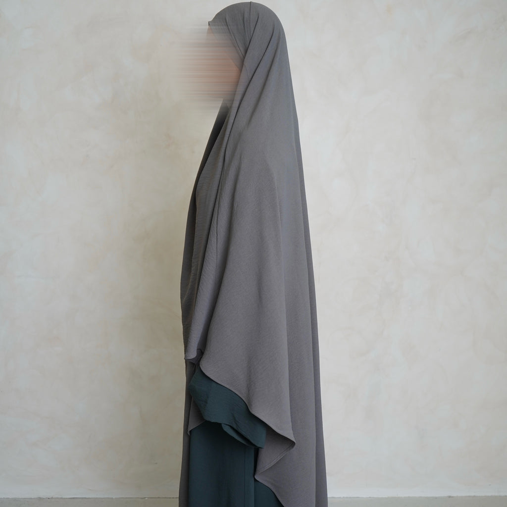 Light Grey Crepe Khimar with Niqab Ties