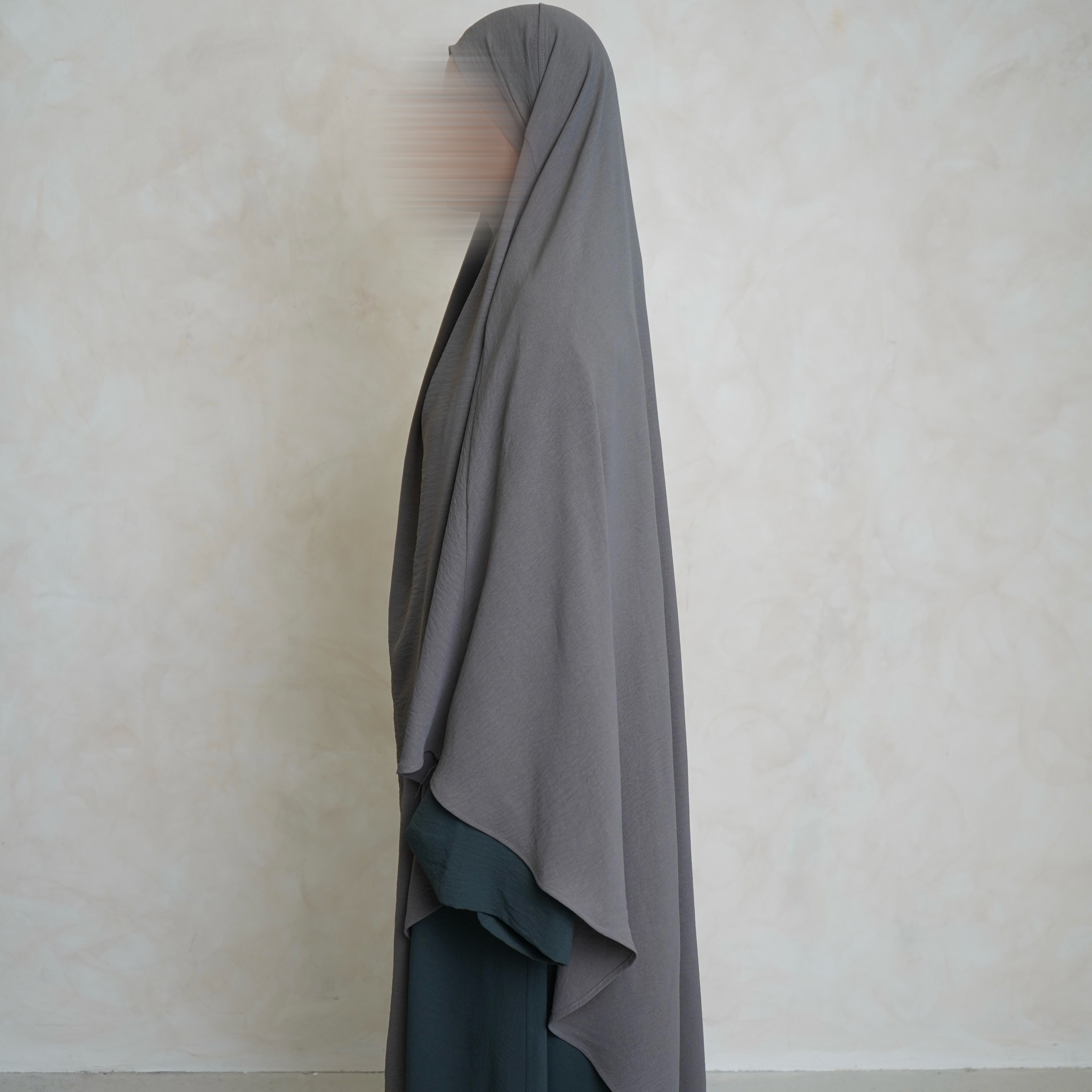 Light Grey Crepe Khimar with Niqab Ties