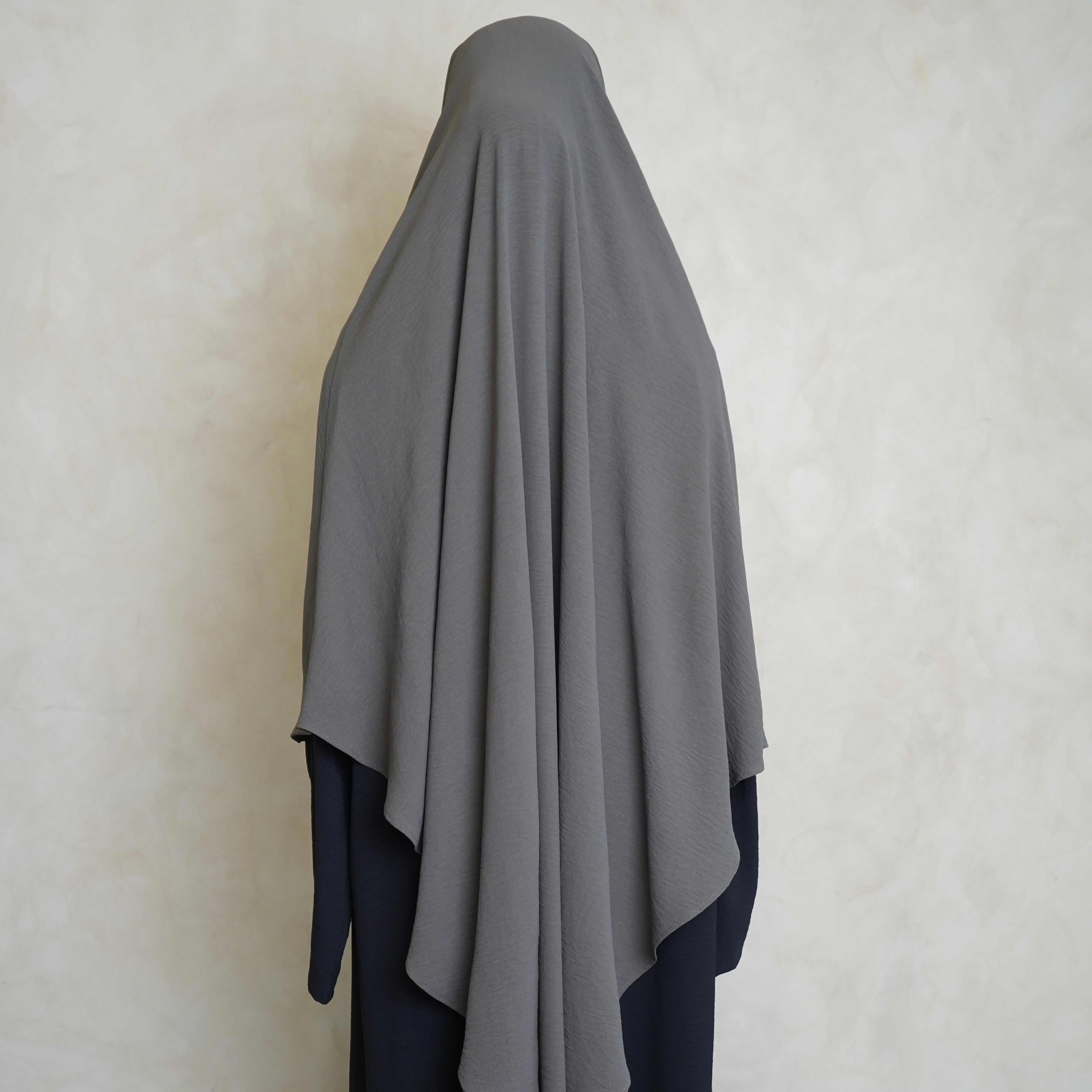 Extra Long Crepe Light Grey Khimar with Niqab Ties