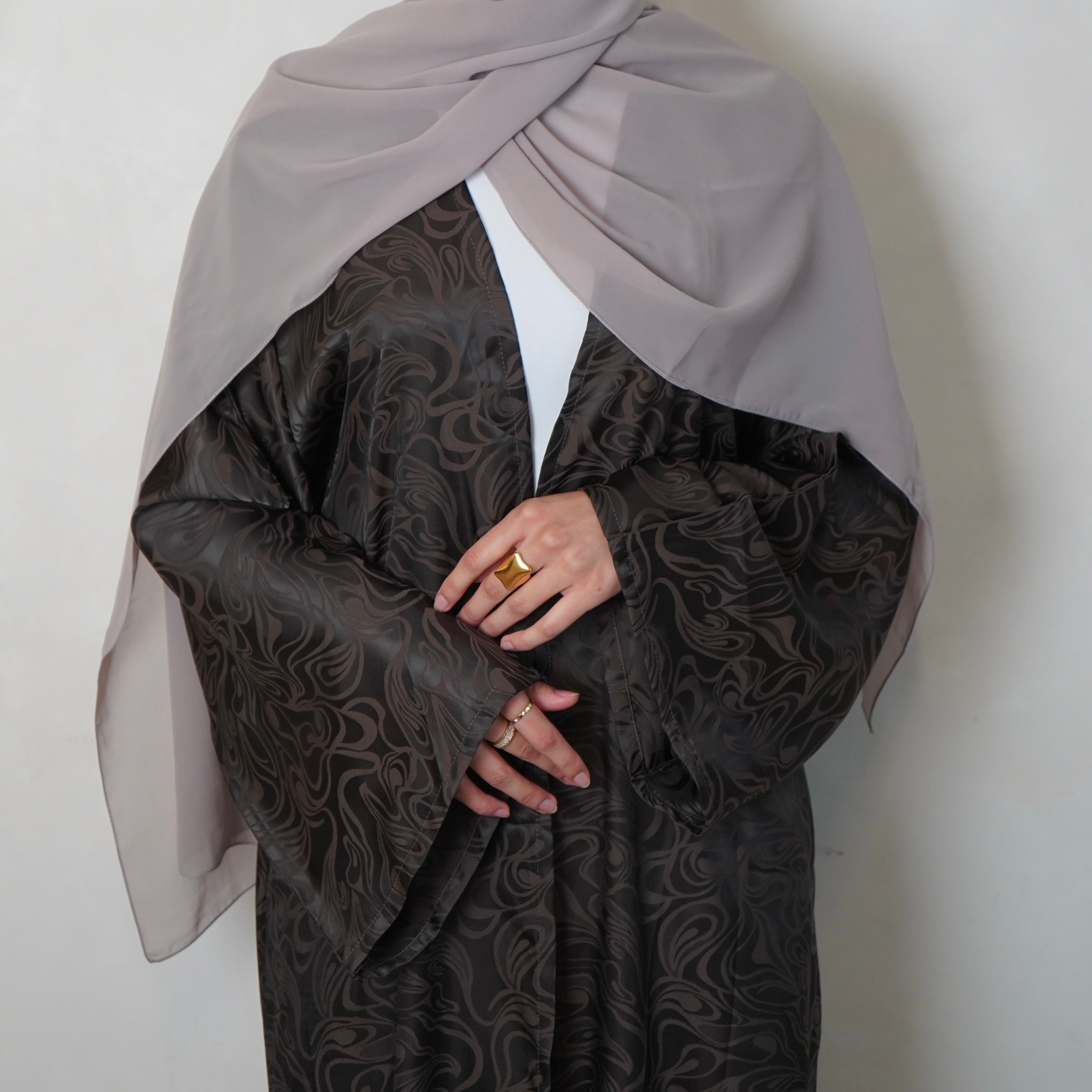 Jacquard Choc Brown Open Abaya