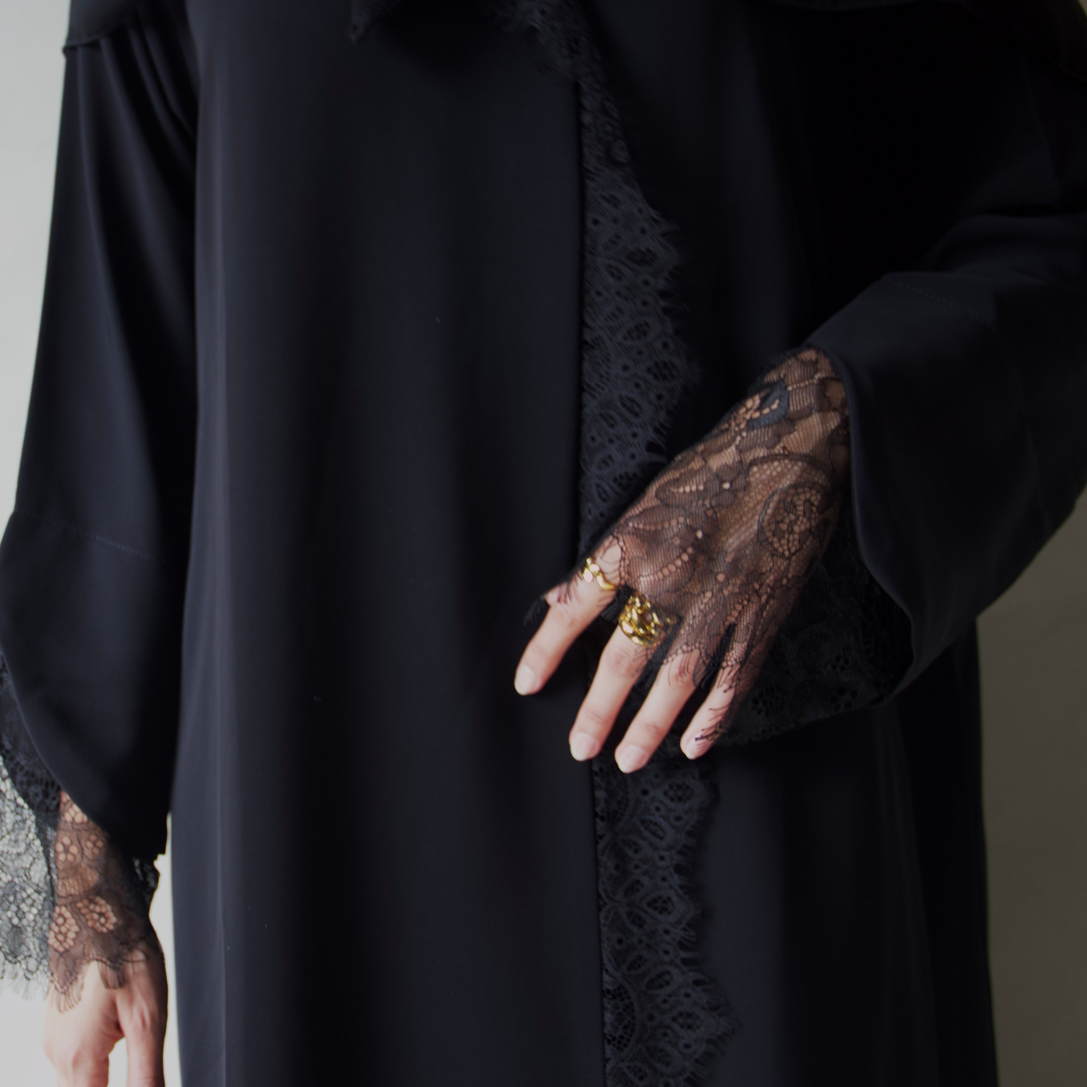 Black laced abaya with sheila scarf