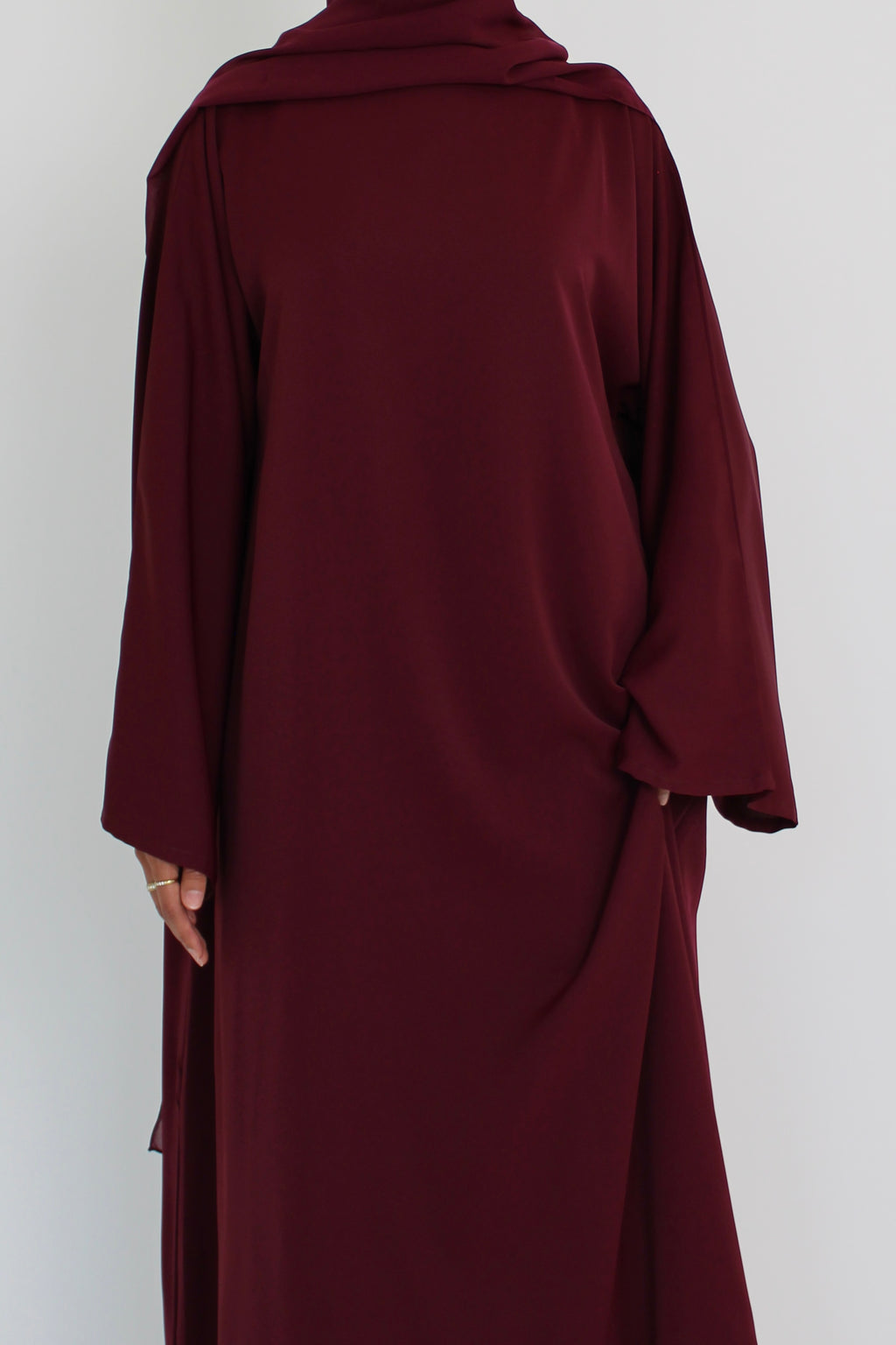 Wine Red Signature Bell Sleeve Abaya with hijab