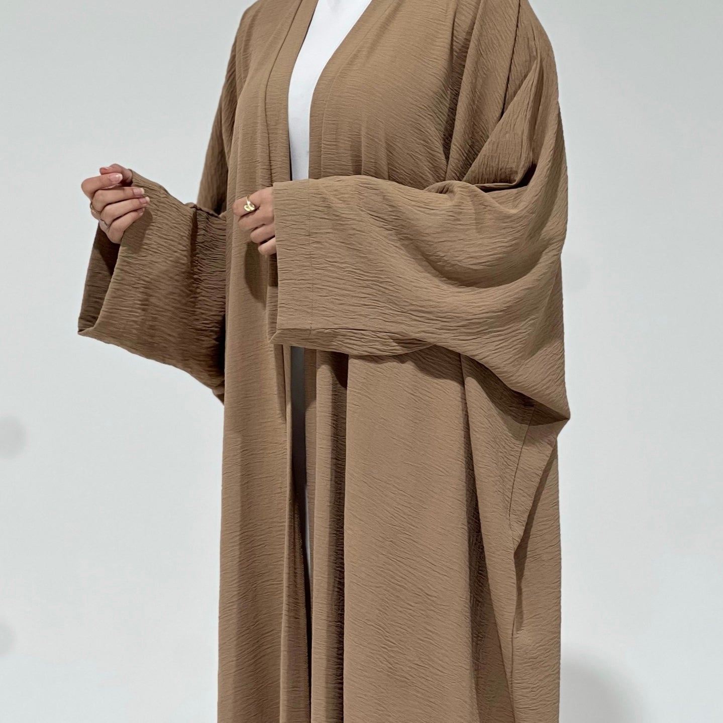 Crepe Flowy Cloak Abaya Cream