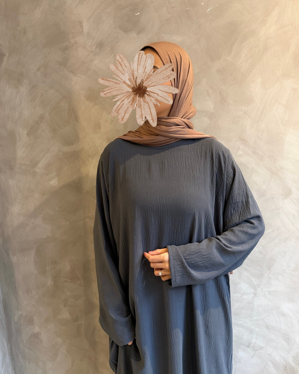 Long Sleeve Slip Dress Slate Grey