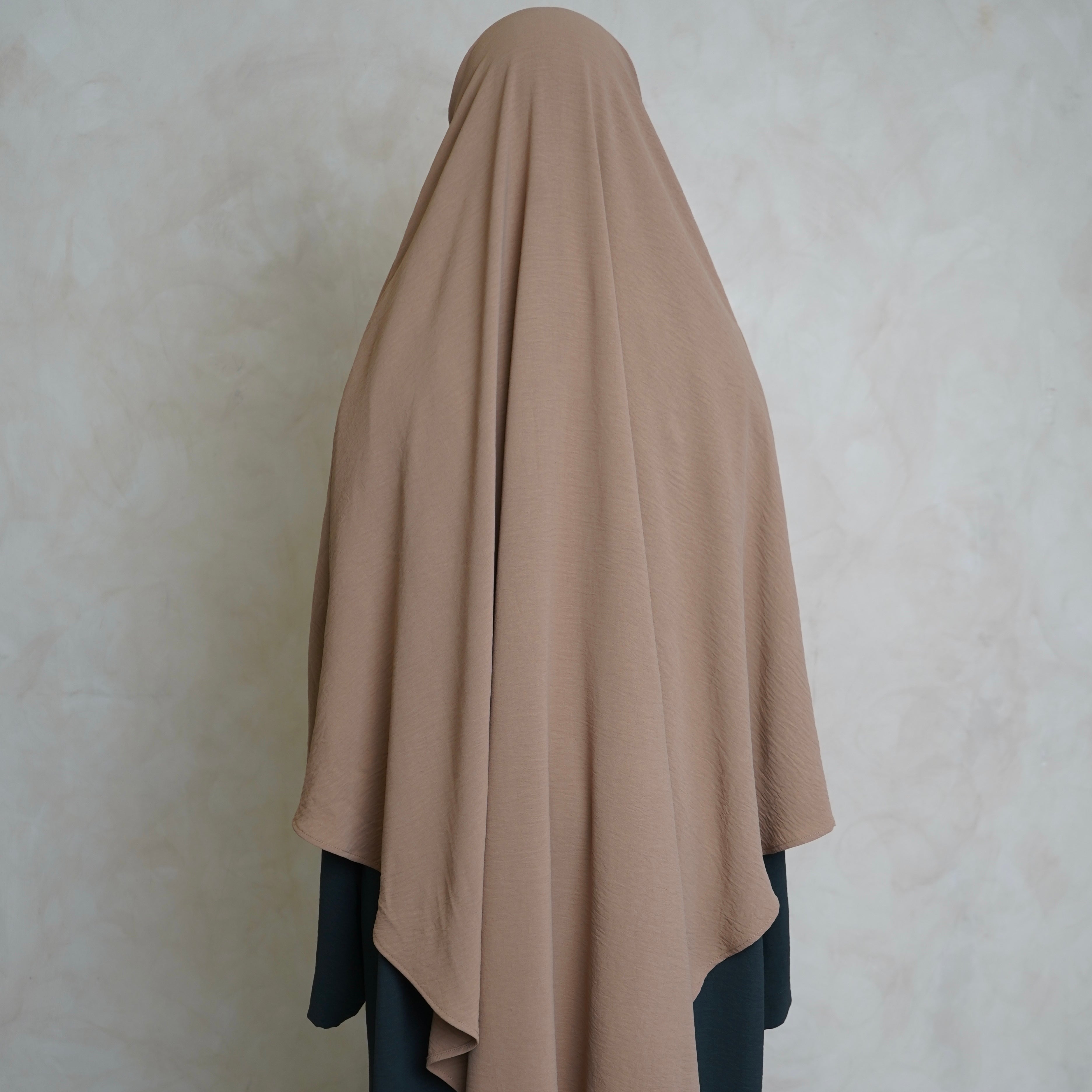 Cream Crepe Khimar with Niqab Ties