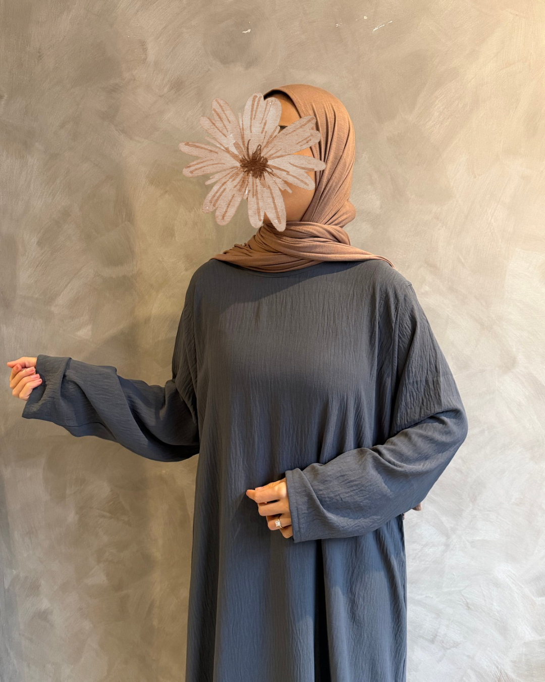 Long Sleeve Slip Dress Slate Grey