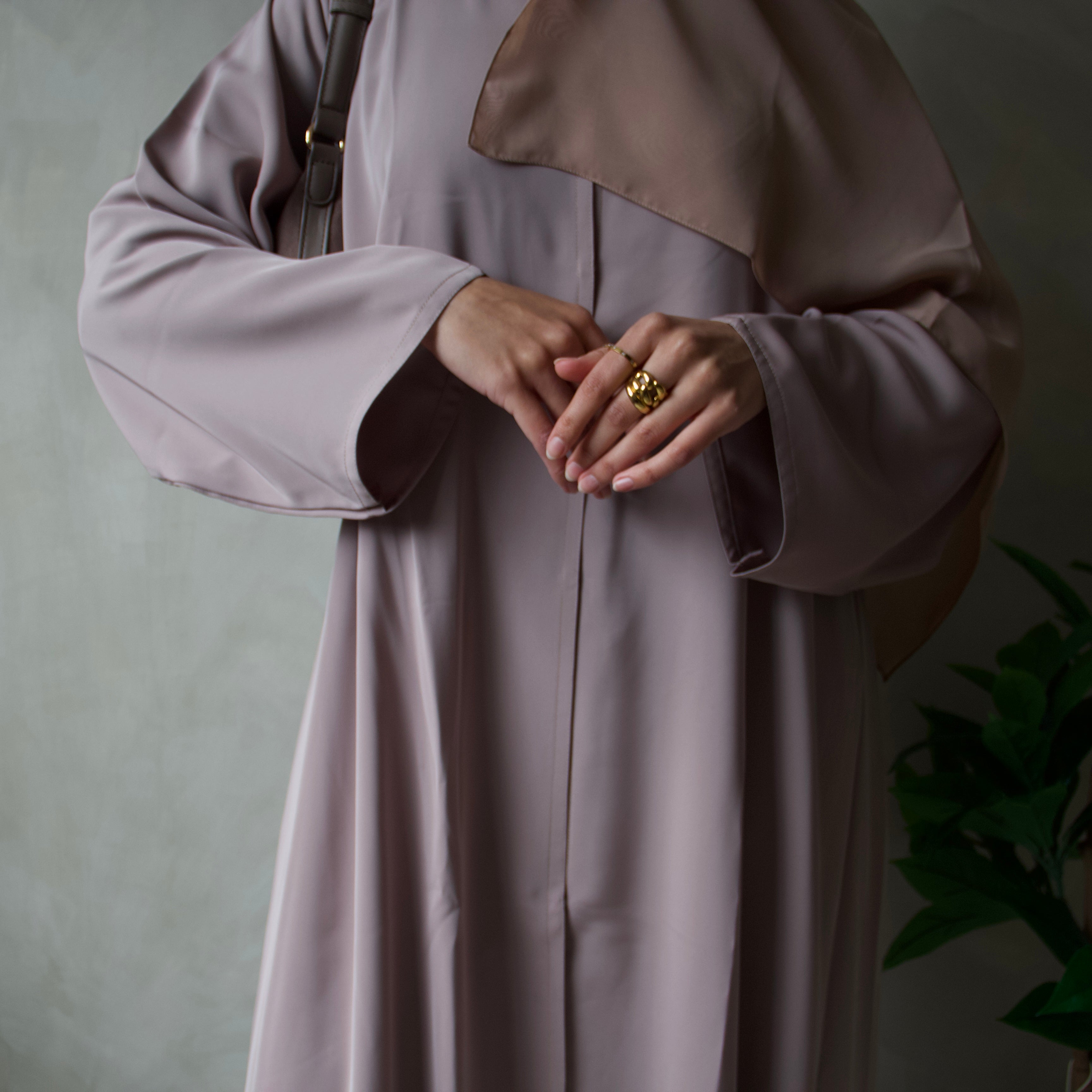 Soft taupe abaya with sheila headscarf