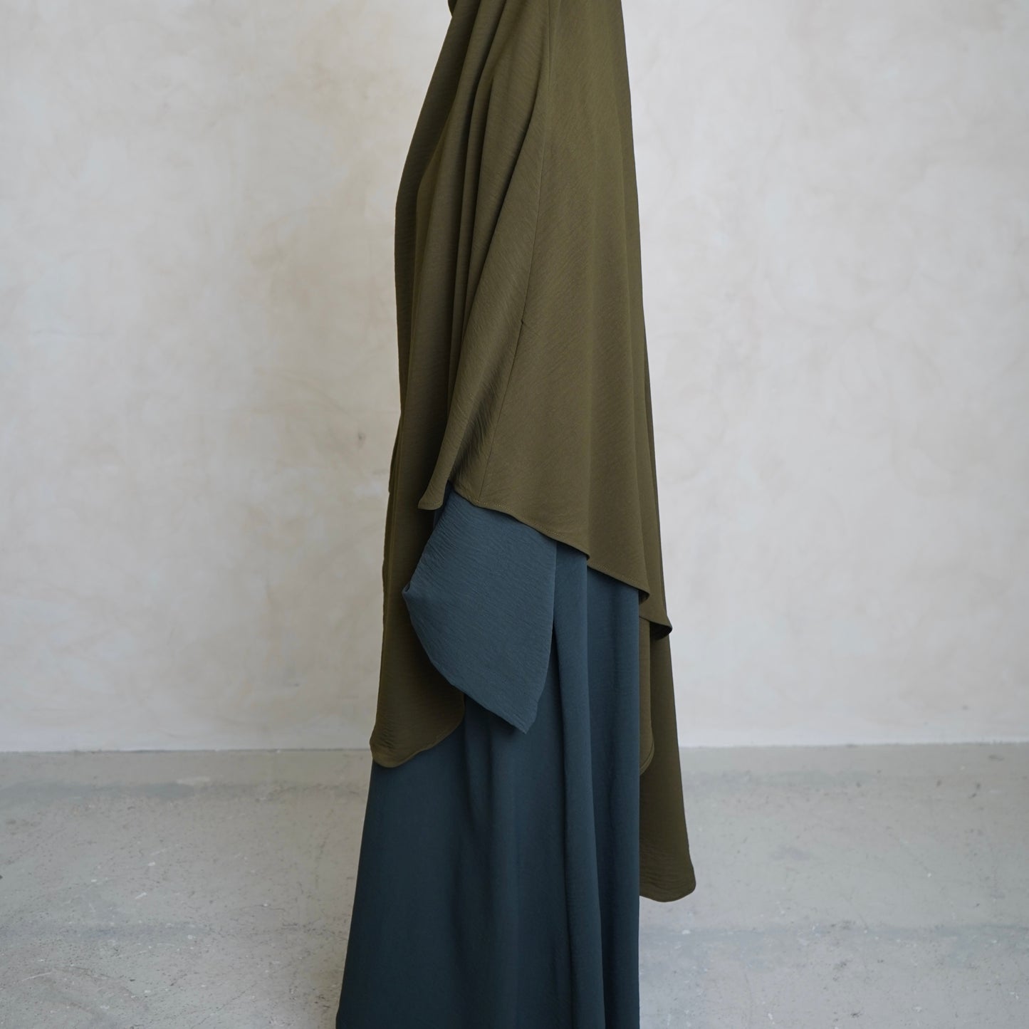 Olive Green Crepe Khimar with Niqab Ties