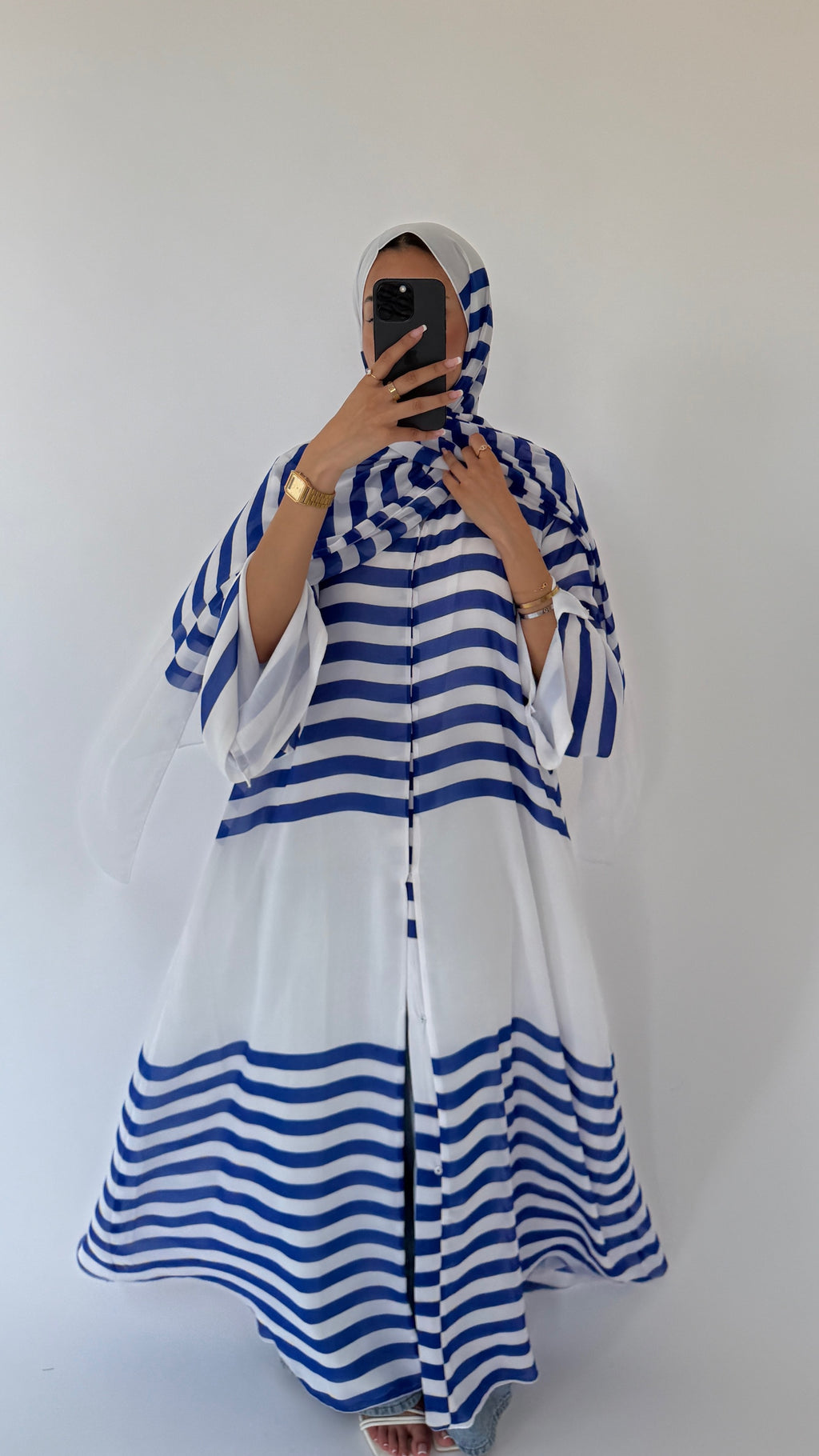 Electric Blue Stripe abaya with matching scarf