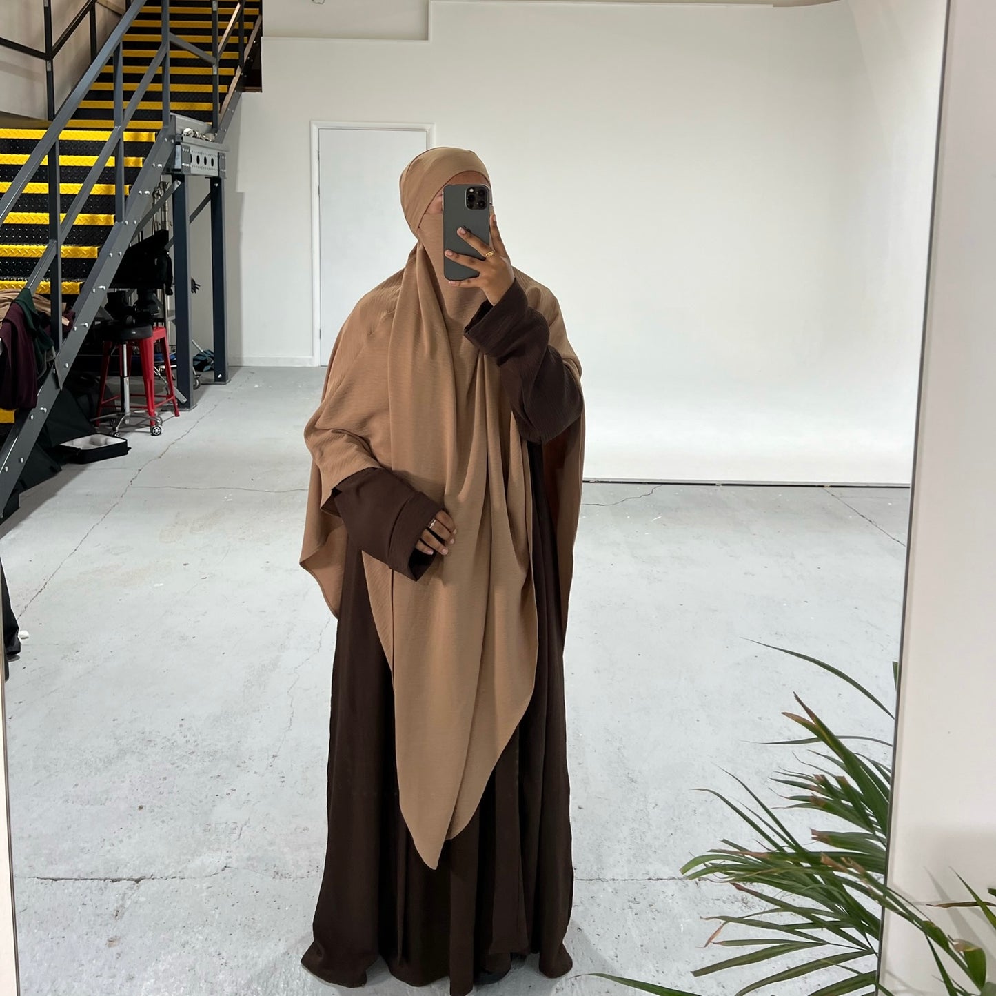 Extra Long Crepe Cream Khimar with Niqab Ties