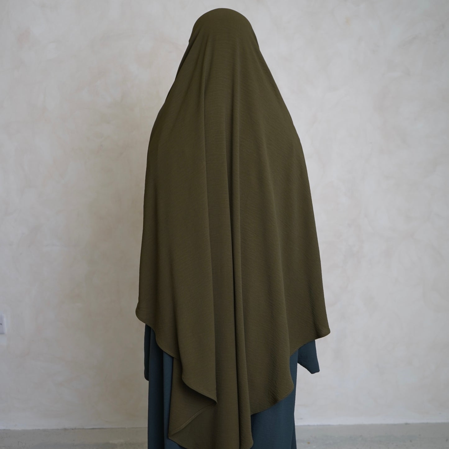 Olive Green Crepe Khimar with Niqab Ties