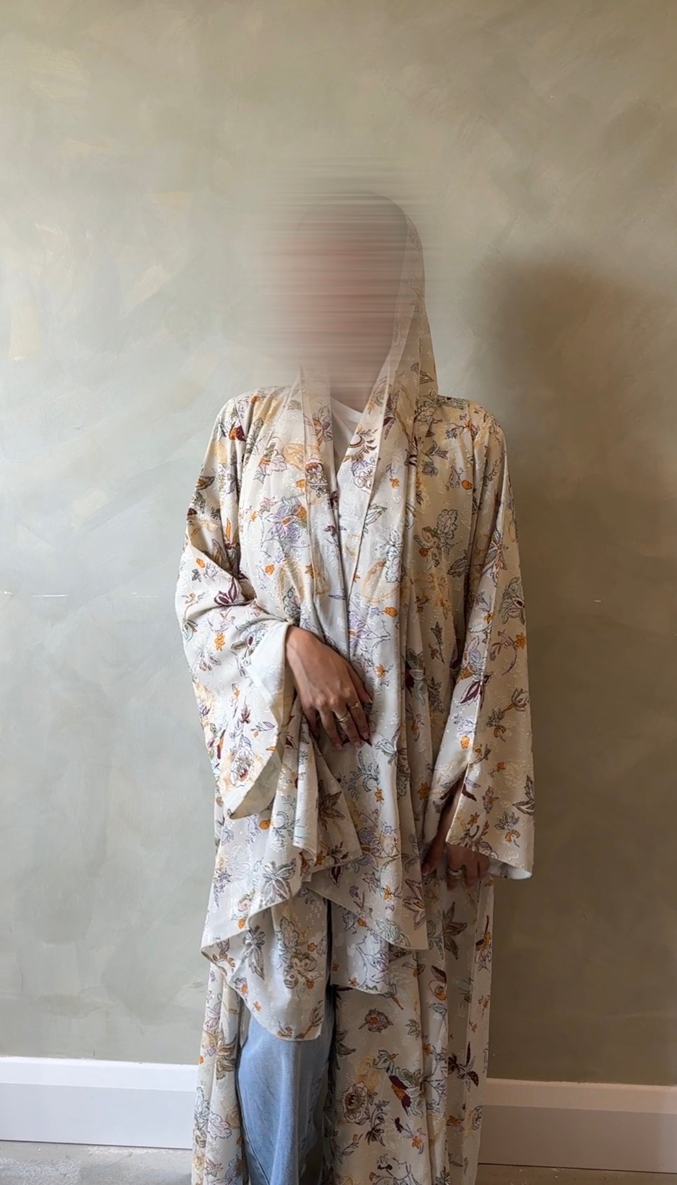 Beige floral abaya with matching scarf