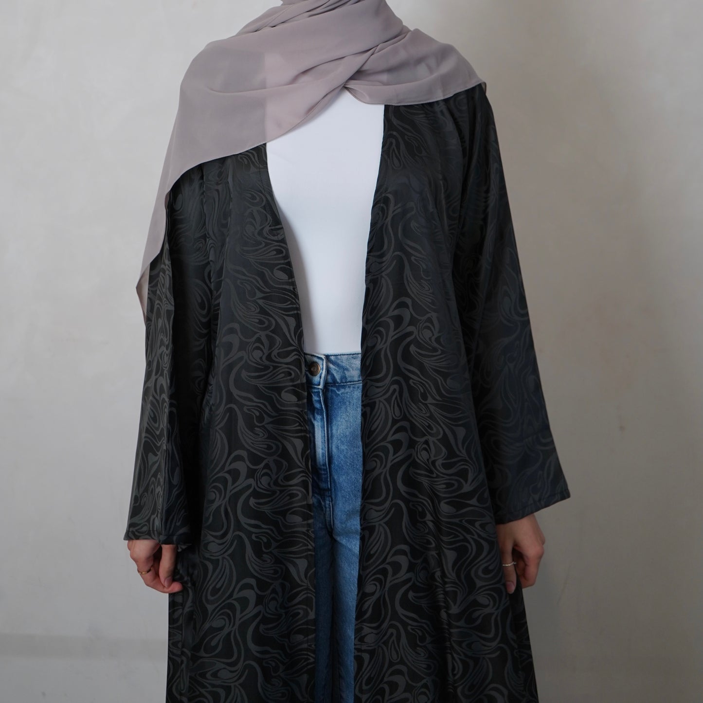 Jacquard Grey Open Abaya