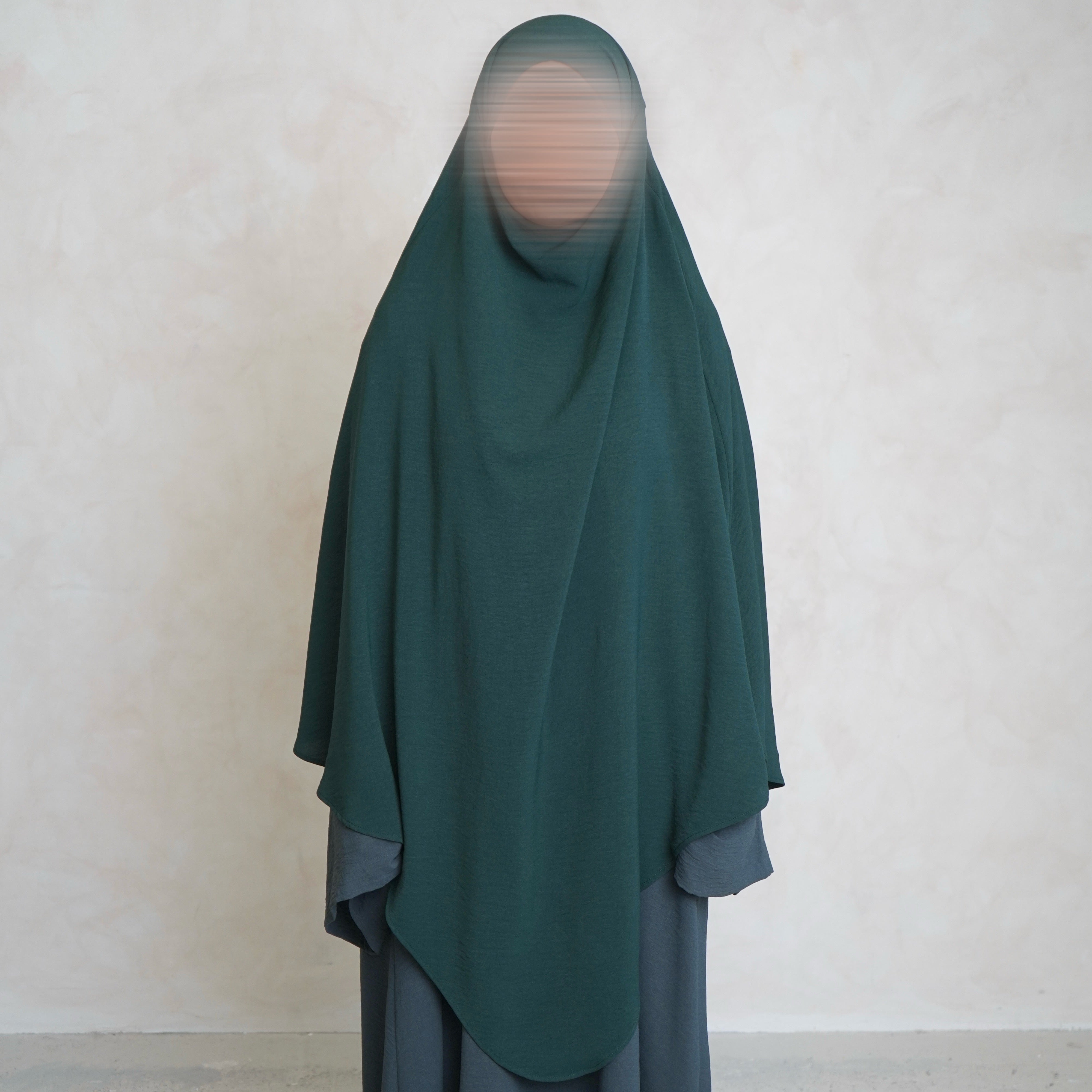 Bottle Green Crepe Khimar with Niqab Ties