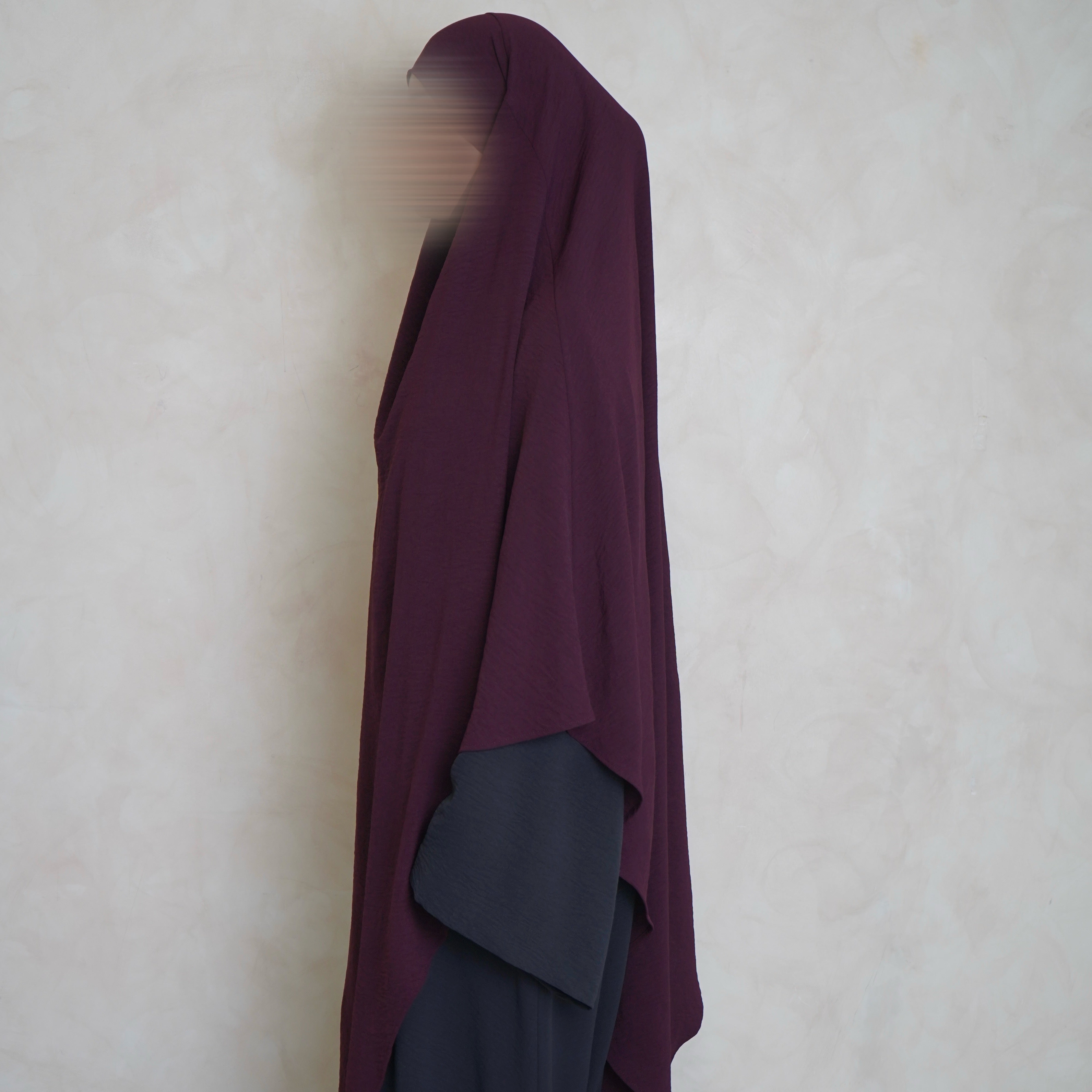 Extra Long Crepe Burgundy Khimar with Niqab Ties