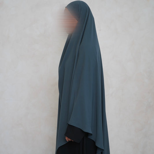 Teal Grey Khimar with Niqab Ties