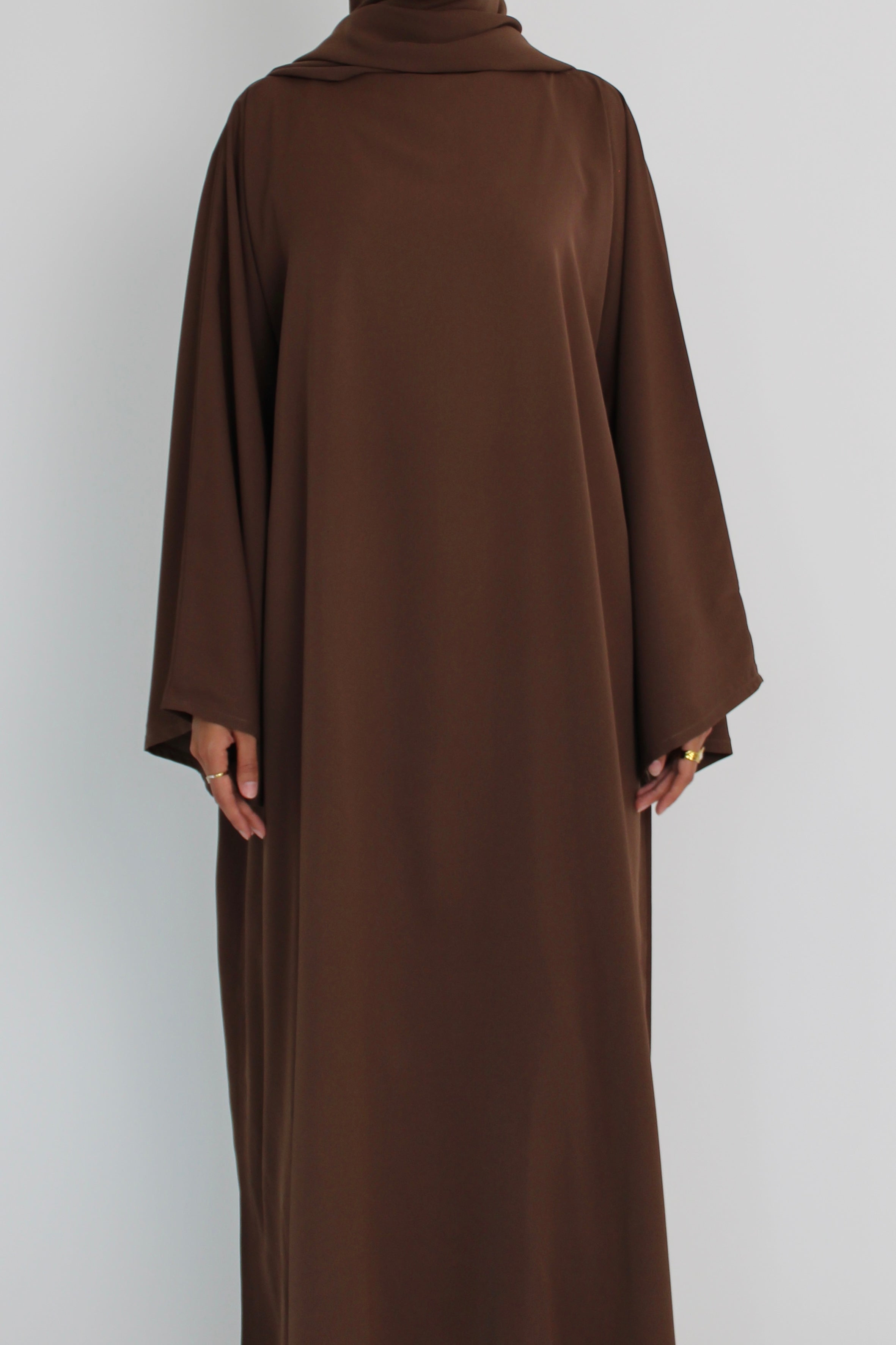Brown Signature Bell Sleeve Abaya with hijab